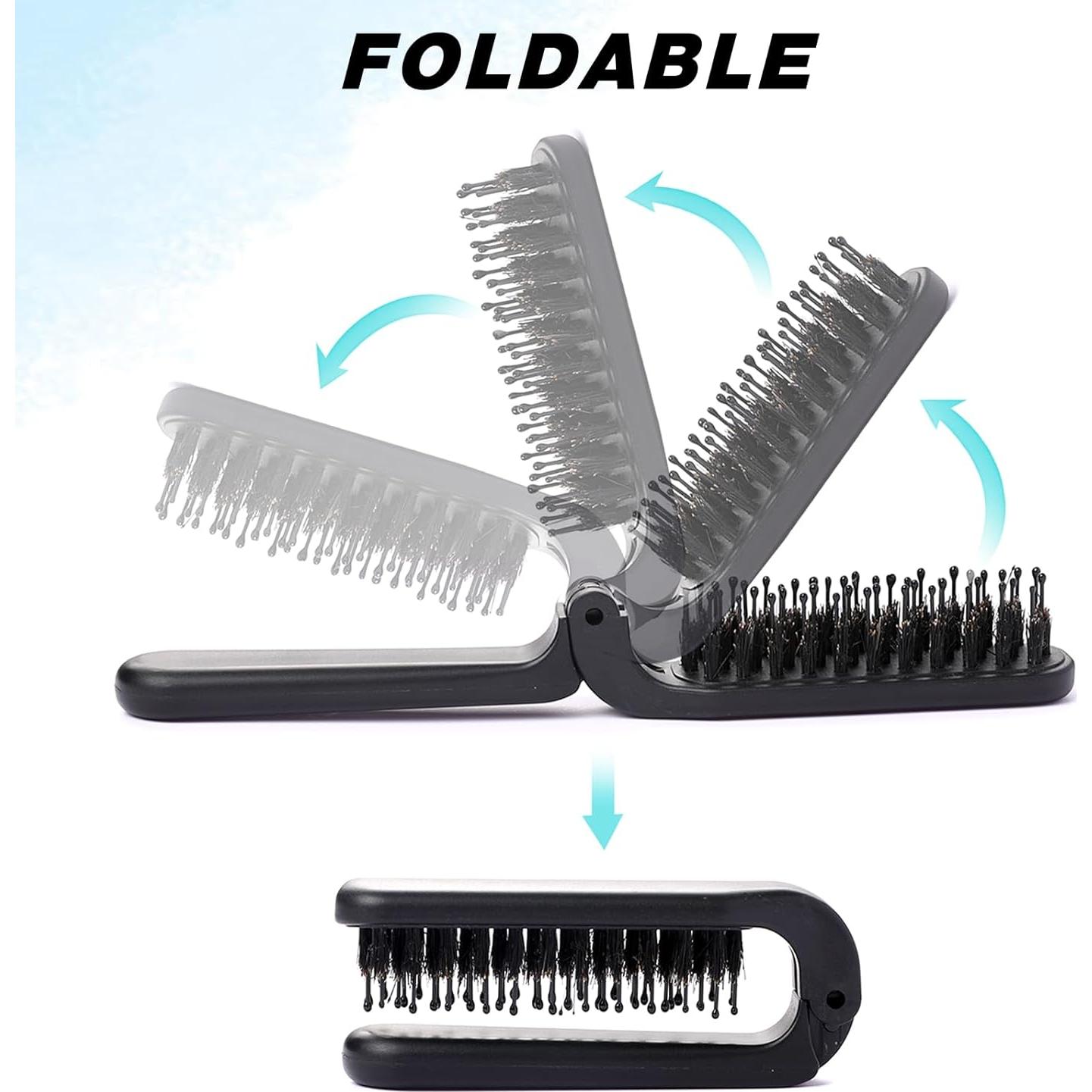 Cepillo de Pelo Plegable MOZEAT LENS 2 Piezas Viaje Negro Ámbar