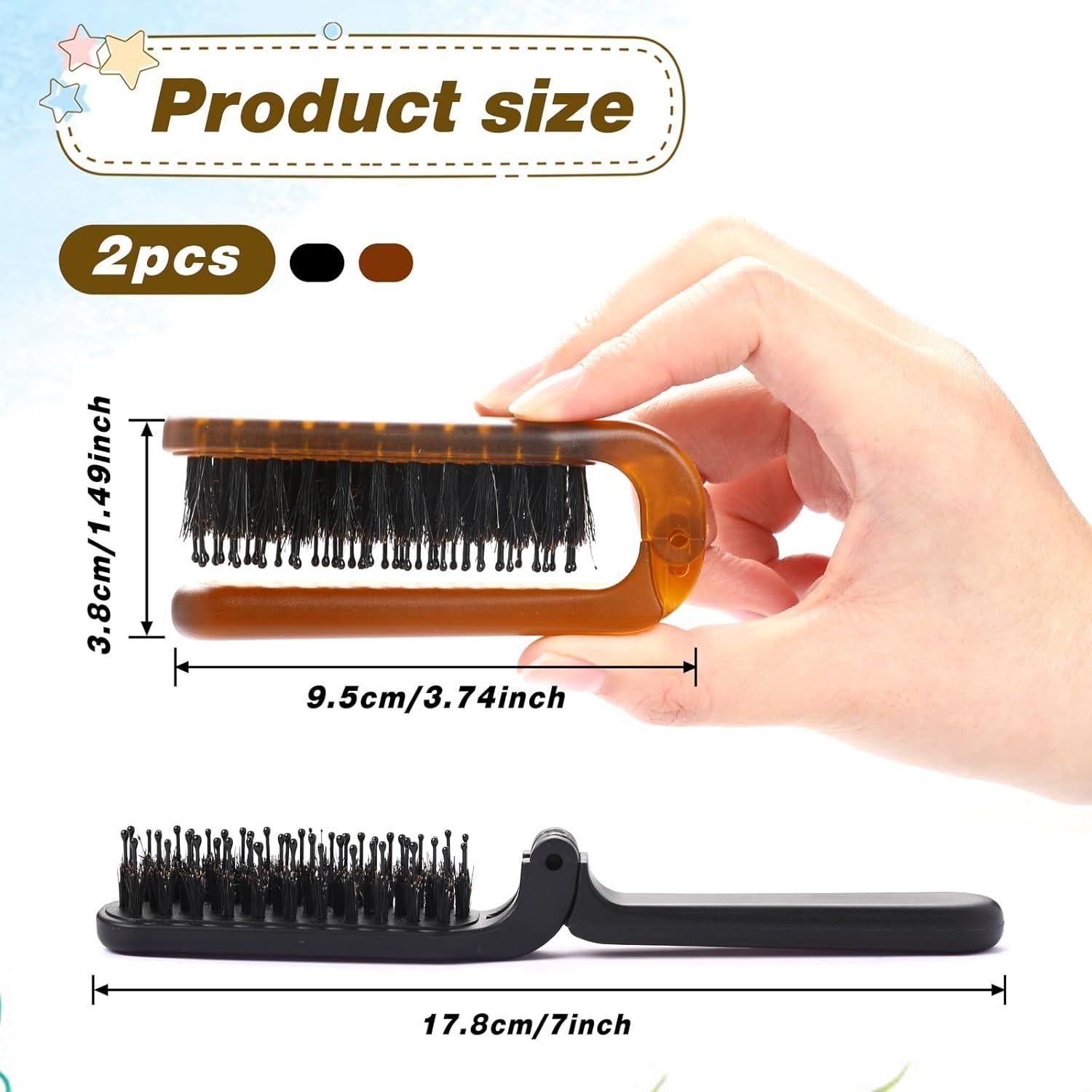 Cepillo de Pelo Plegable MOZEAT LENS 2 Piezas Viaje Negro Ámbar