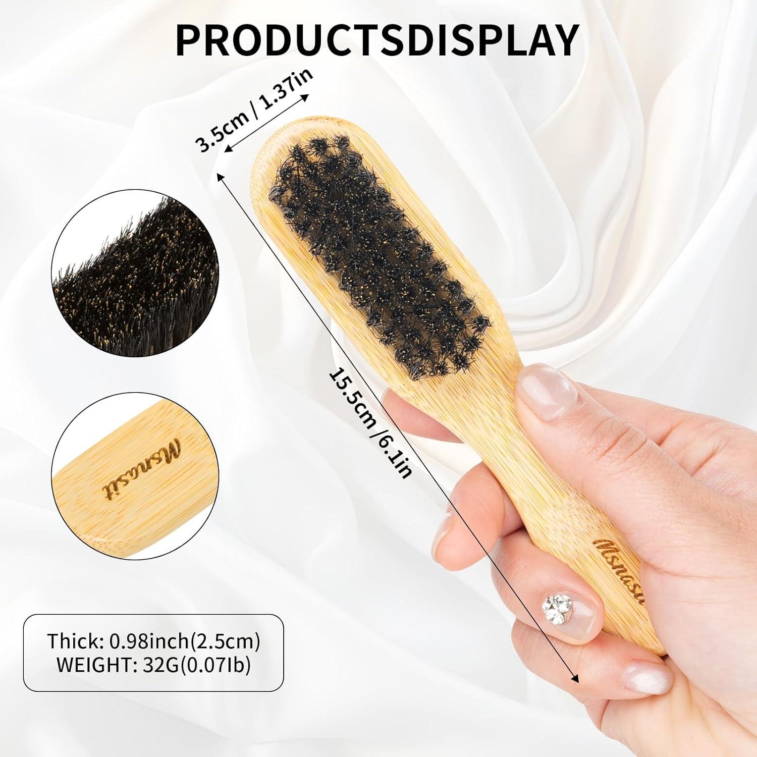 Cepillo de cabello mini Msnasit de bambú y cerdas de jabalí