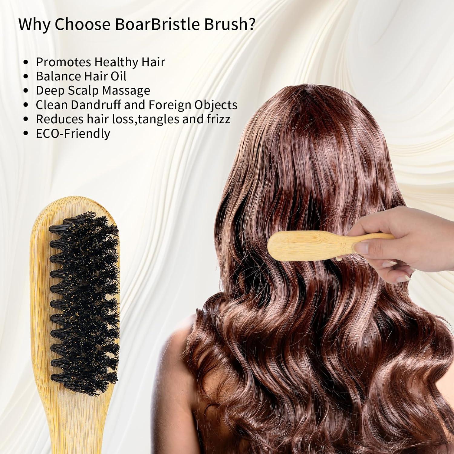 Cepillo de cabello mini Msnasit de bambú y cerdas de jabalí