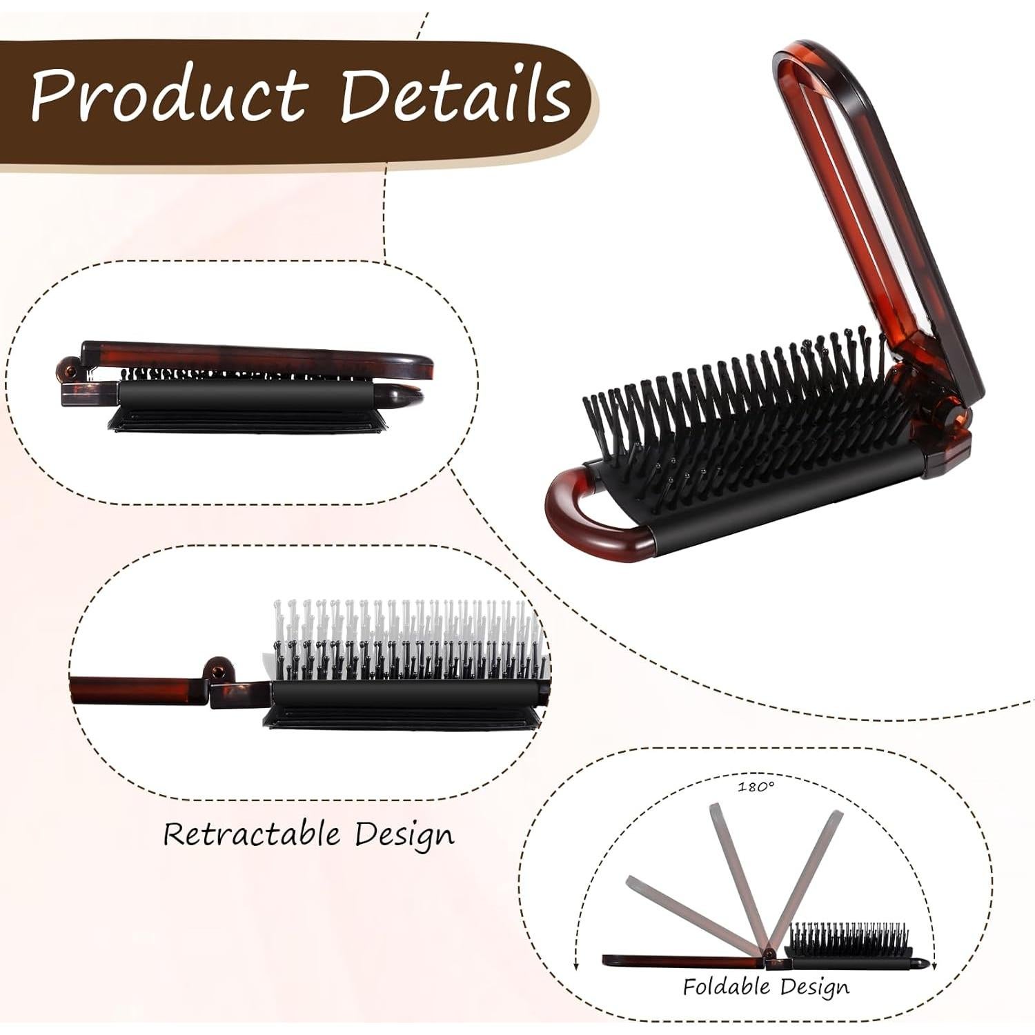 Juego de 2 Cepillos de Pelo Plegables con Espejo Psyqtsuary