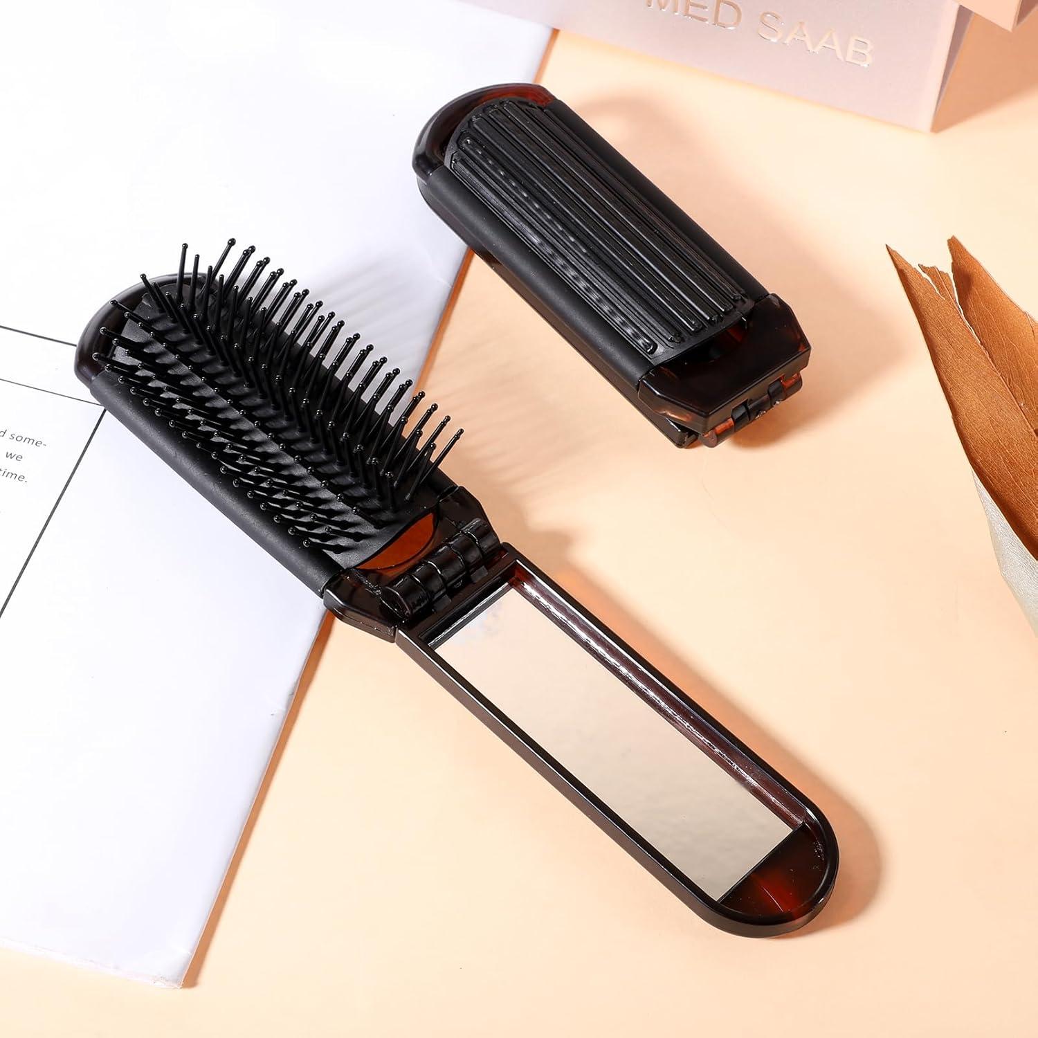 Juego de 2 Cepillos de Pelo Plegables con Espejo Psyqtsuary