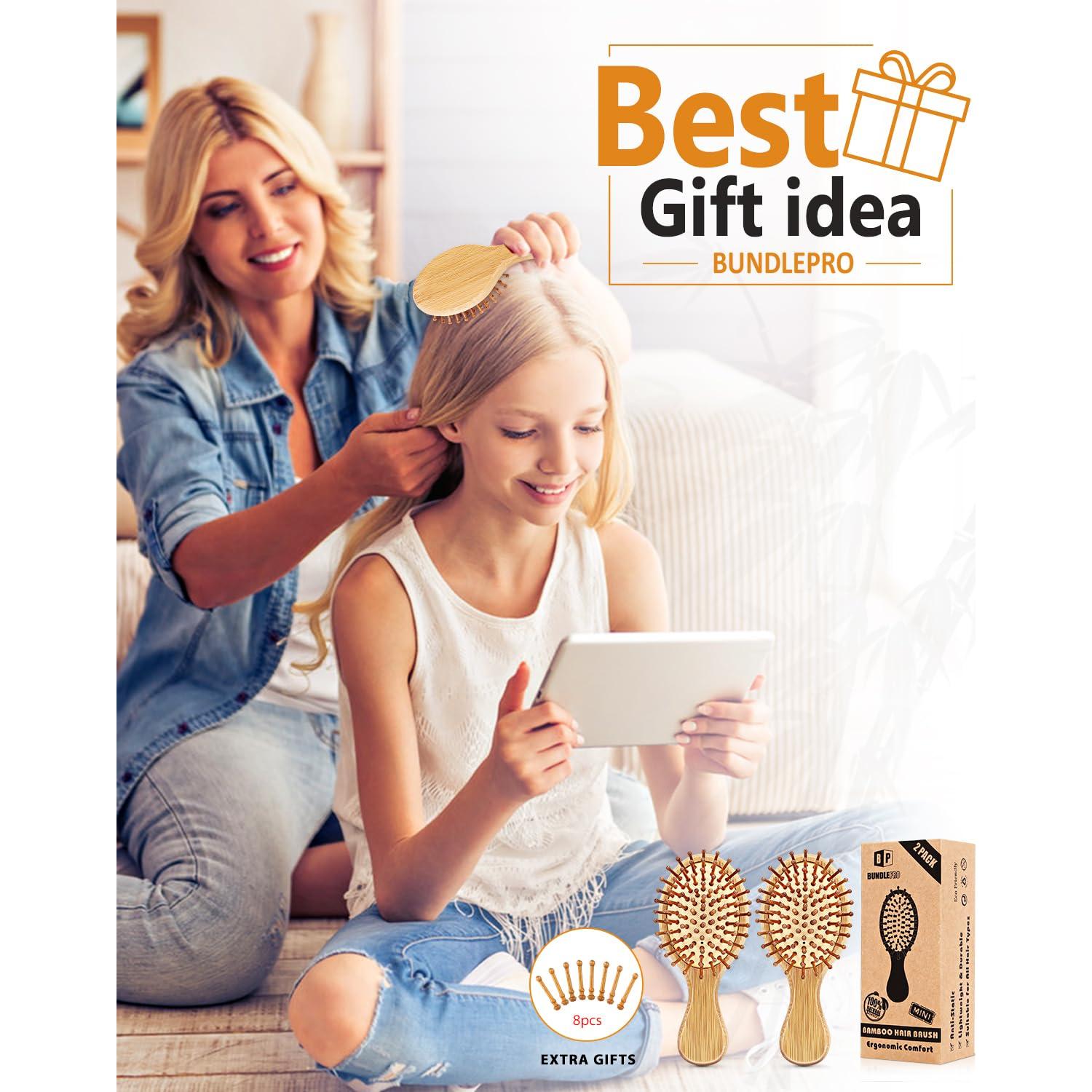 Paquete de 2 Cepillos para Cabello BUNDLEPRO Mini Antiestático