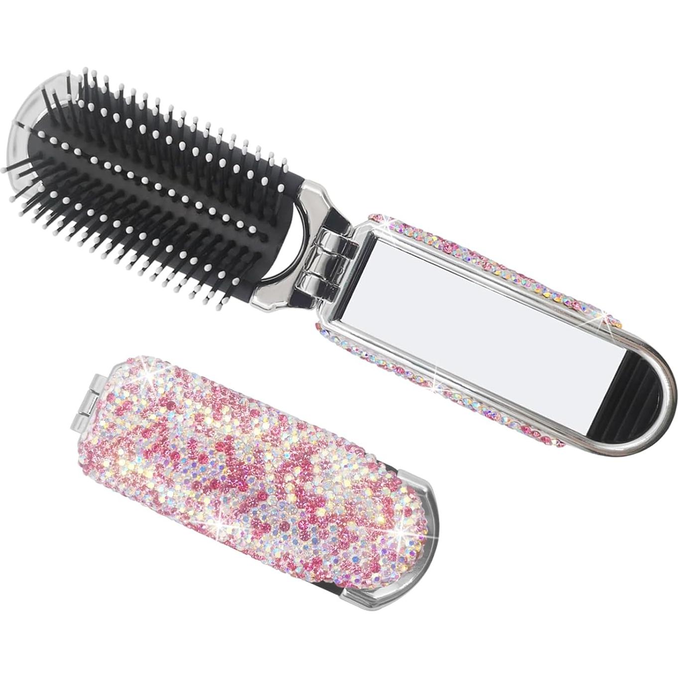 Cepillo de Viaje Plegable Owemtao con Espejo Rosa