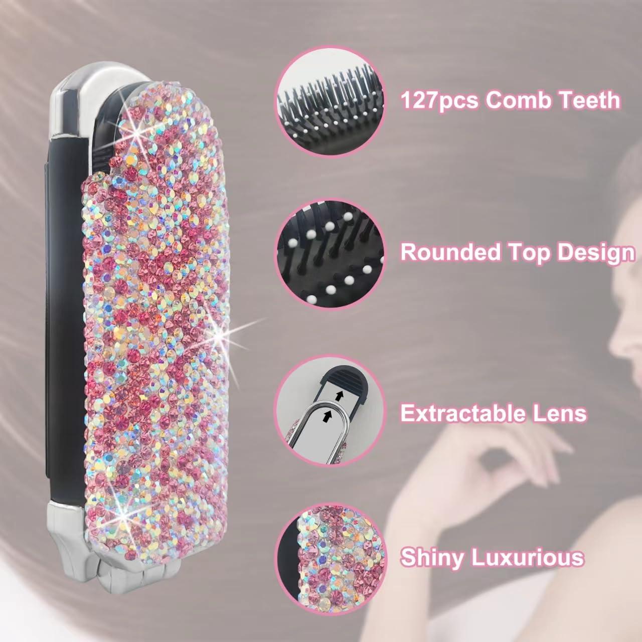 Cepillo de Viaje Plegable Owemtao con Espejo Rosa