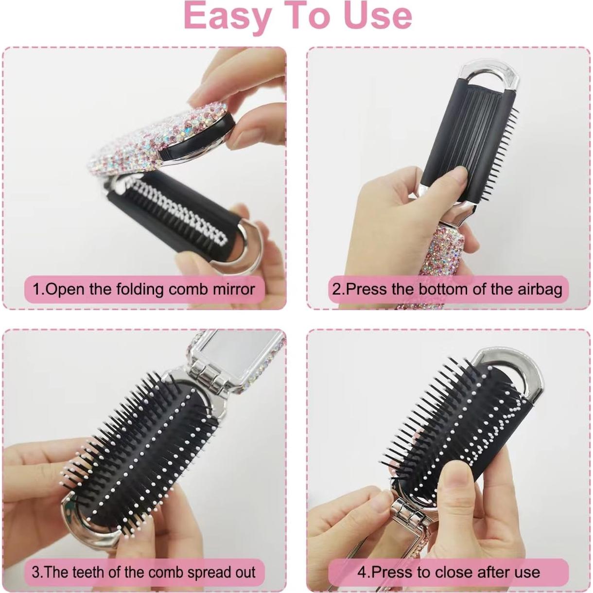 Cepillo de Viaje Plegable Owemtao con Espejo Rosa