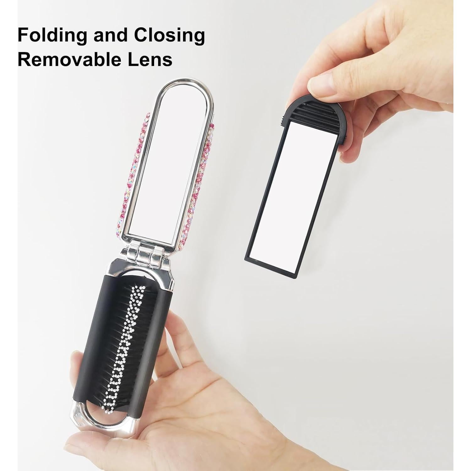 Cepillo de Viaje Plegable Owemtao con Espejo Rosa