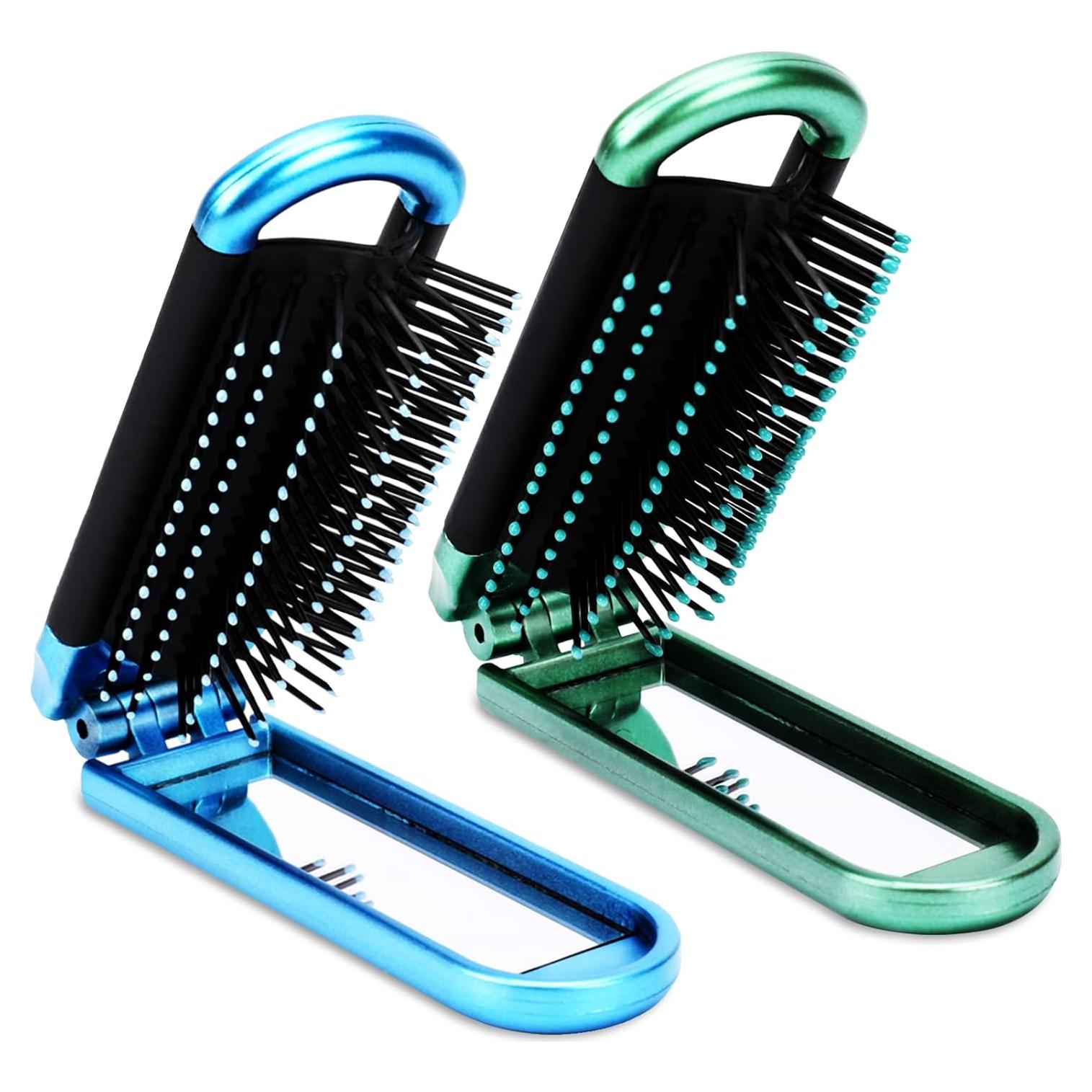 Mini Cepillo de Pelo Plegable Sliverdew con Espejo - 2 Pcs