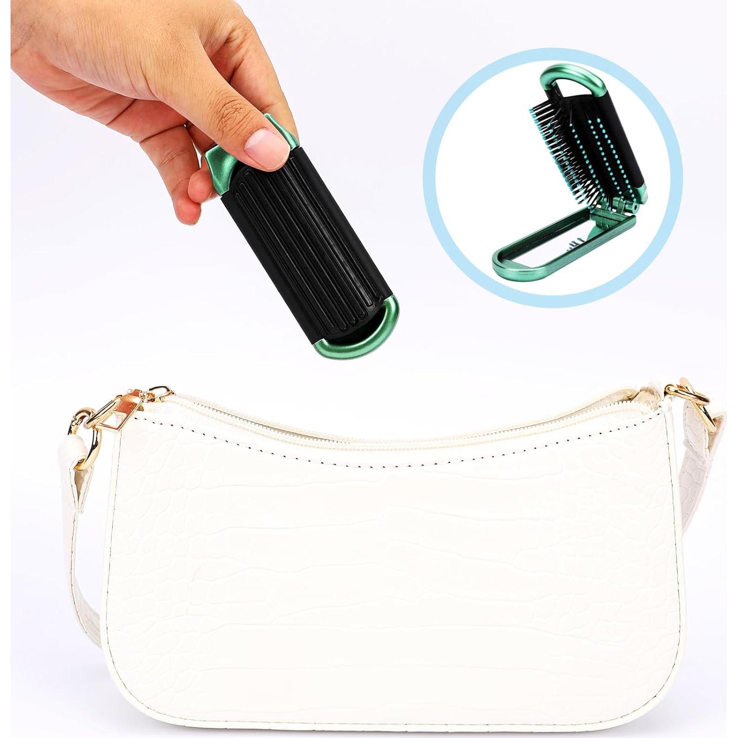 Mini Cepillo de Pelo Plegable Sliverdew con Espejo - 2 Pcs