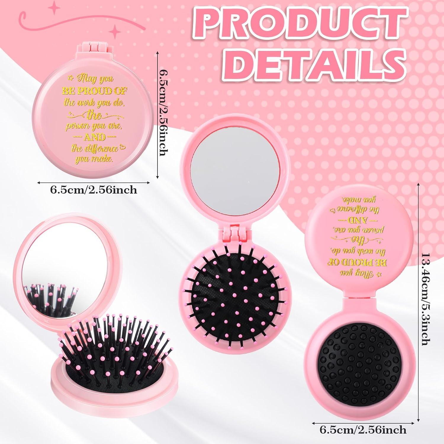 Set de 12 Cepillos de Pelo Plegables Leinuosen con Espejo Rosa