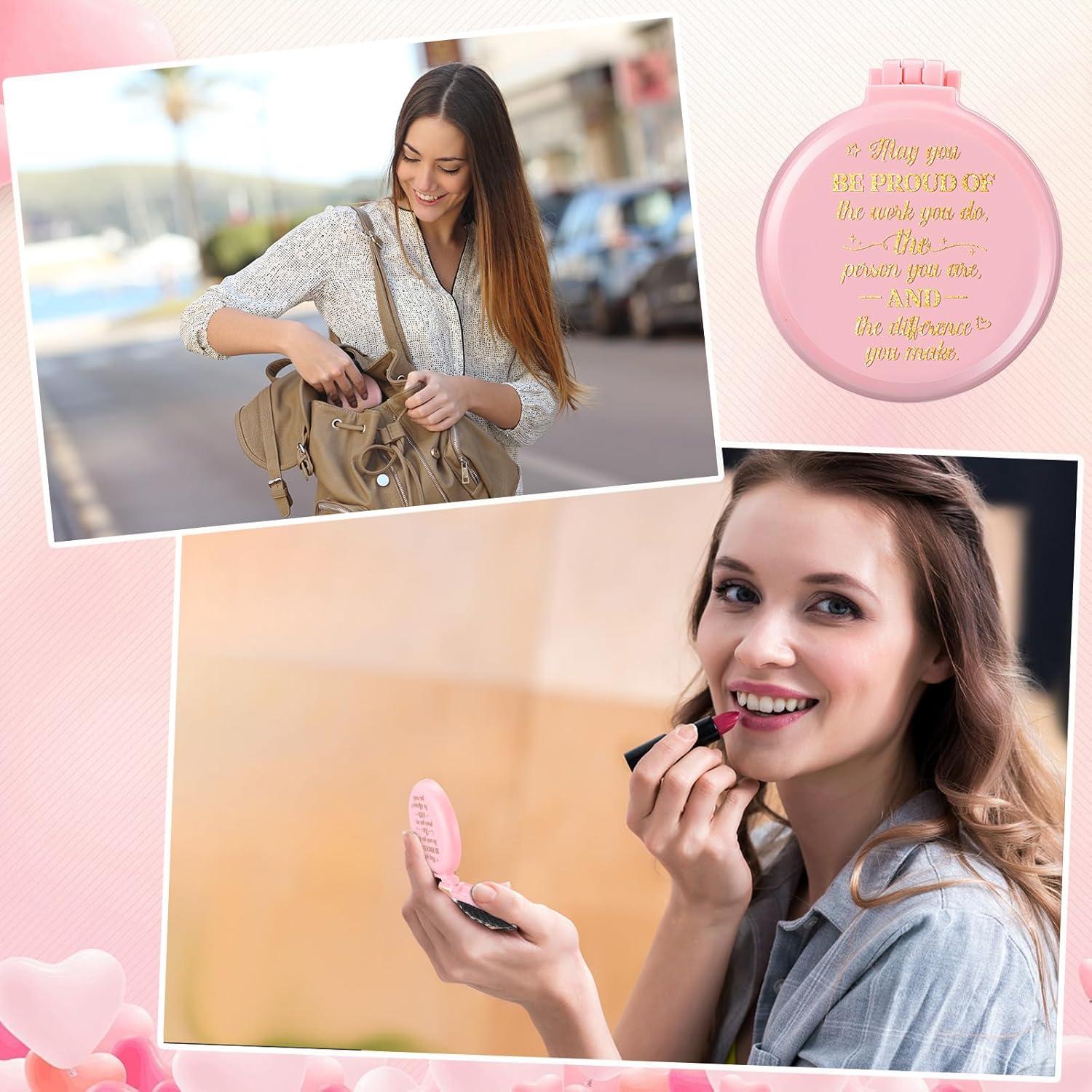 Set de 12 Cepillos de Pelo Plegables Leinuosen con Espejo Rosa