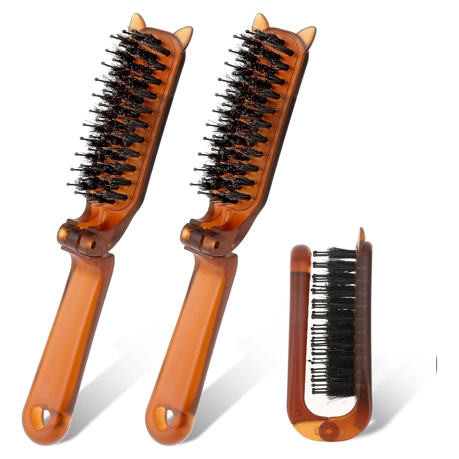 Cepillo de cabello plegable Sliverdew, 2 piezas, viaje, cerdas de jabalí