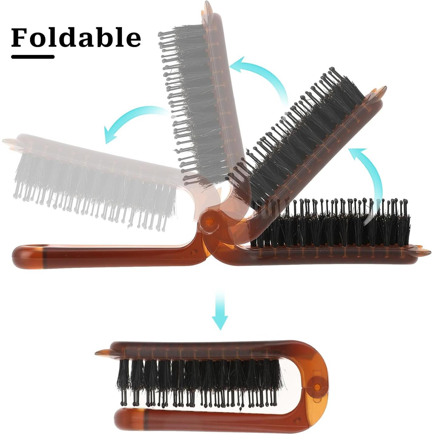 Cepillo de cabello plegable Sliverdew, 2 piezas, viaje, cerdas de jabalí