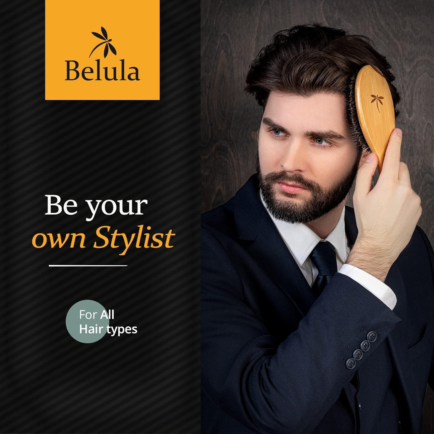Juego de Cepillos para Cabello Masculino Belula - Cerda de Jabalí y Peine de Madera