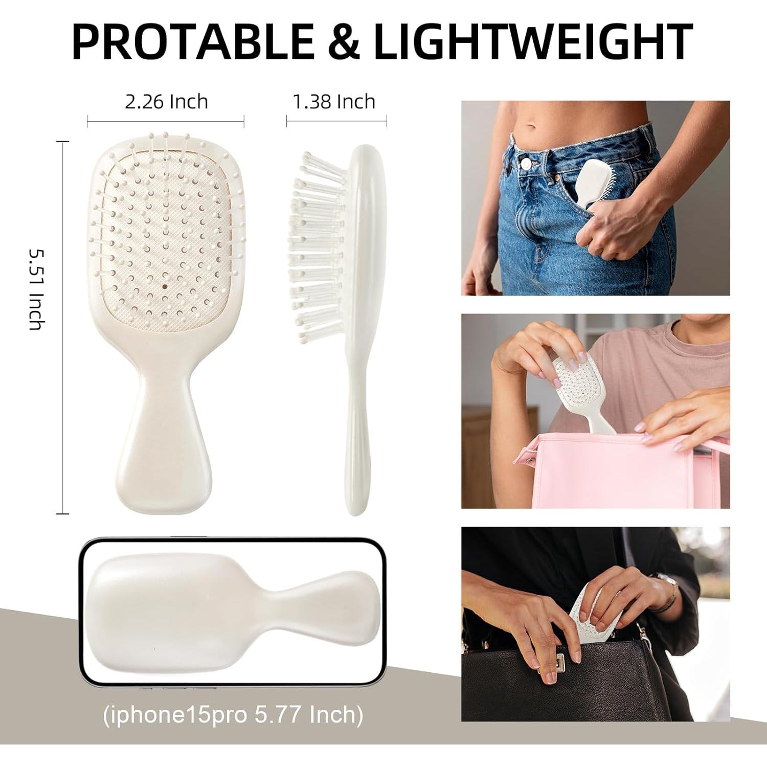 Mini Cepillo Desenredante Jurrissa Blanco Portátil 14x5.7cm