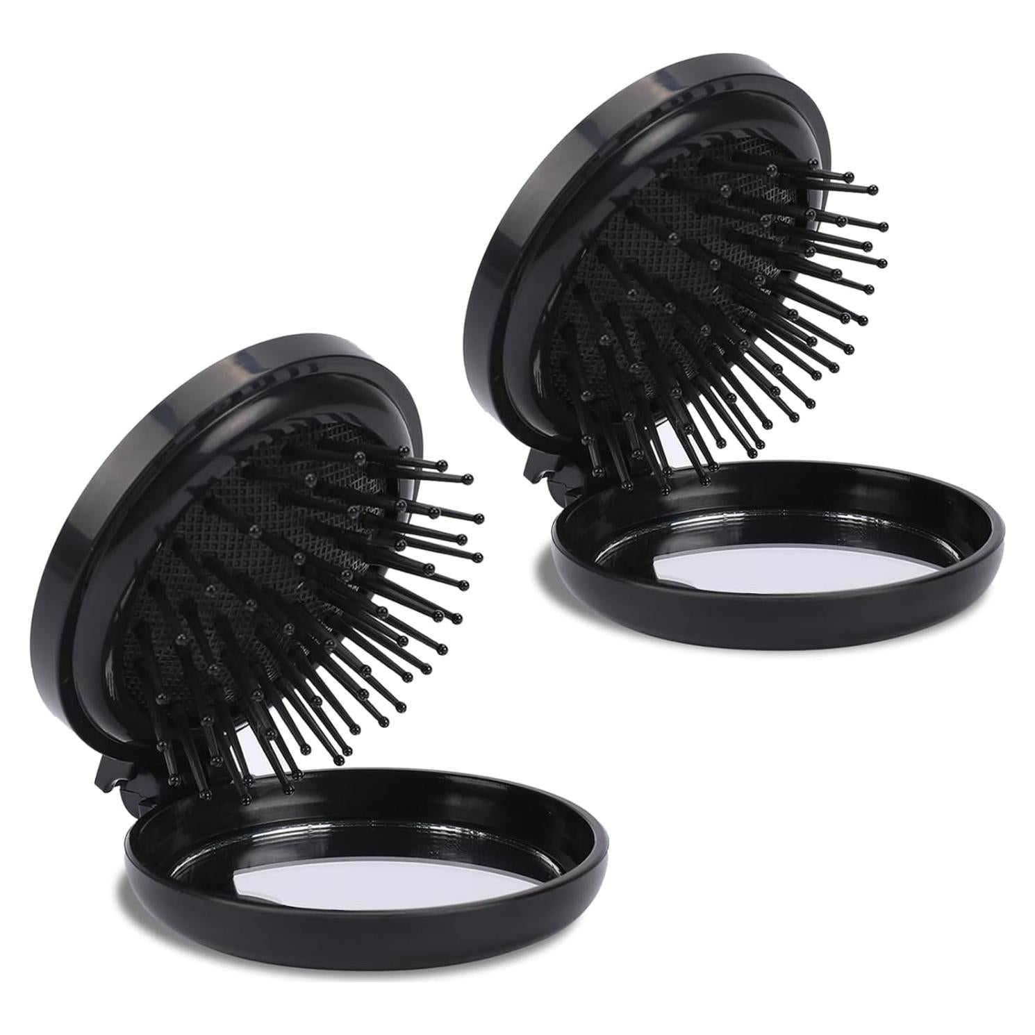 Cepillo de Pelo Plegable con Espejo MOZEAT LENS - 2 Piezas Negro