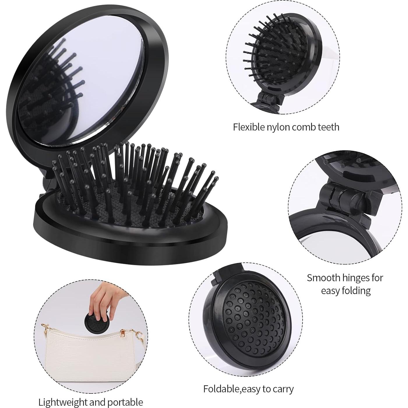 Cepillo de Pelo Plegable con Espejo MOZEAT LENS - 2 Piezas Negro