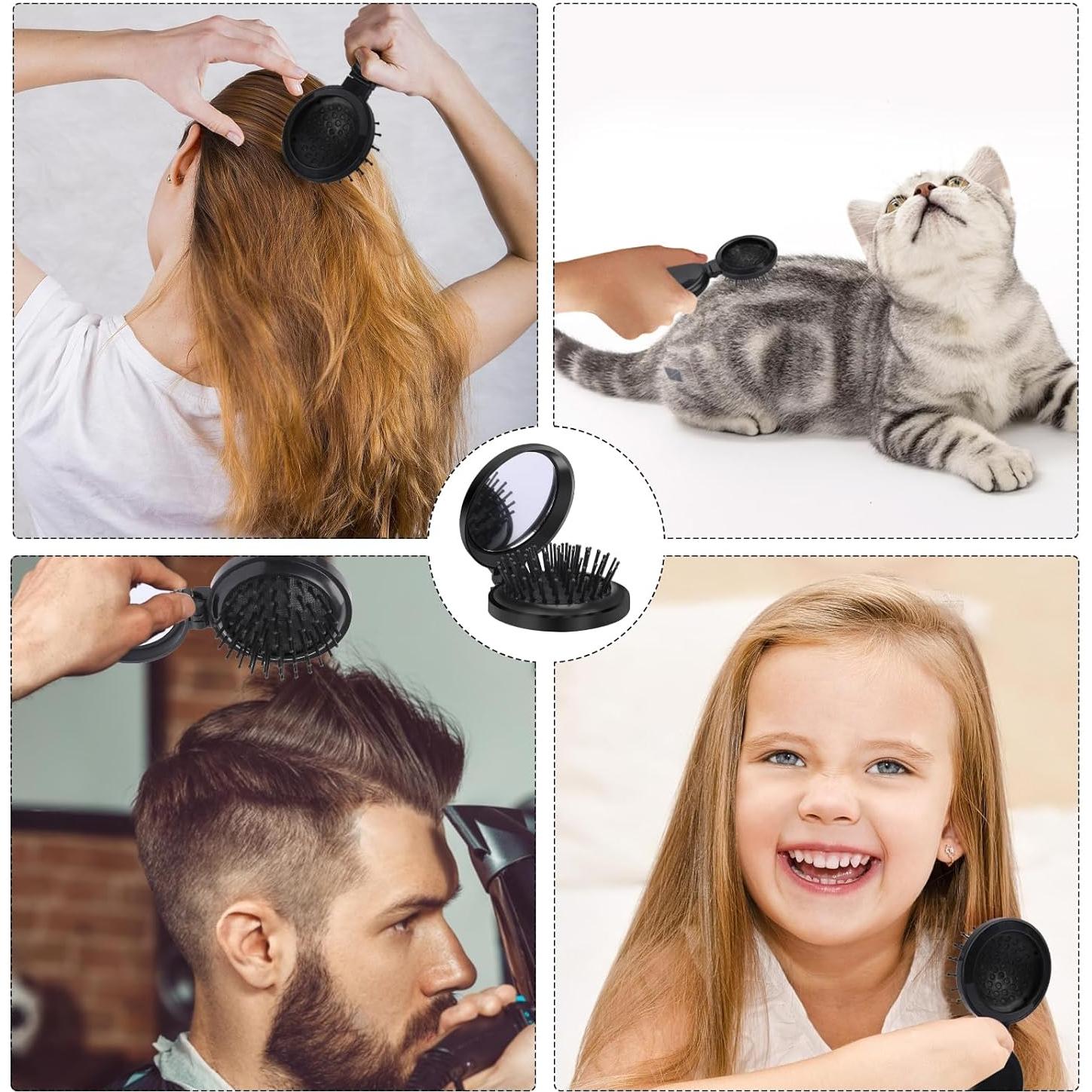 Cepillo de Pelo Plegable con Espejo MOZEAT LENS - 2 Piezas Negro