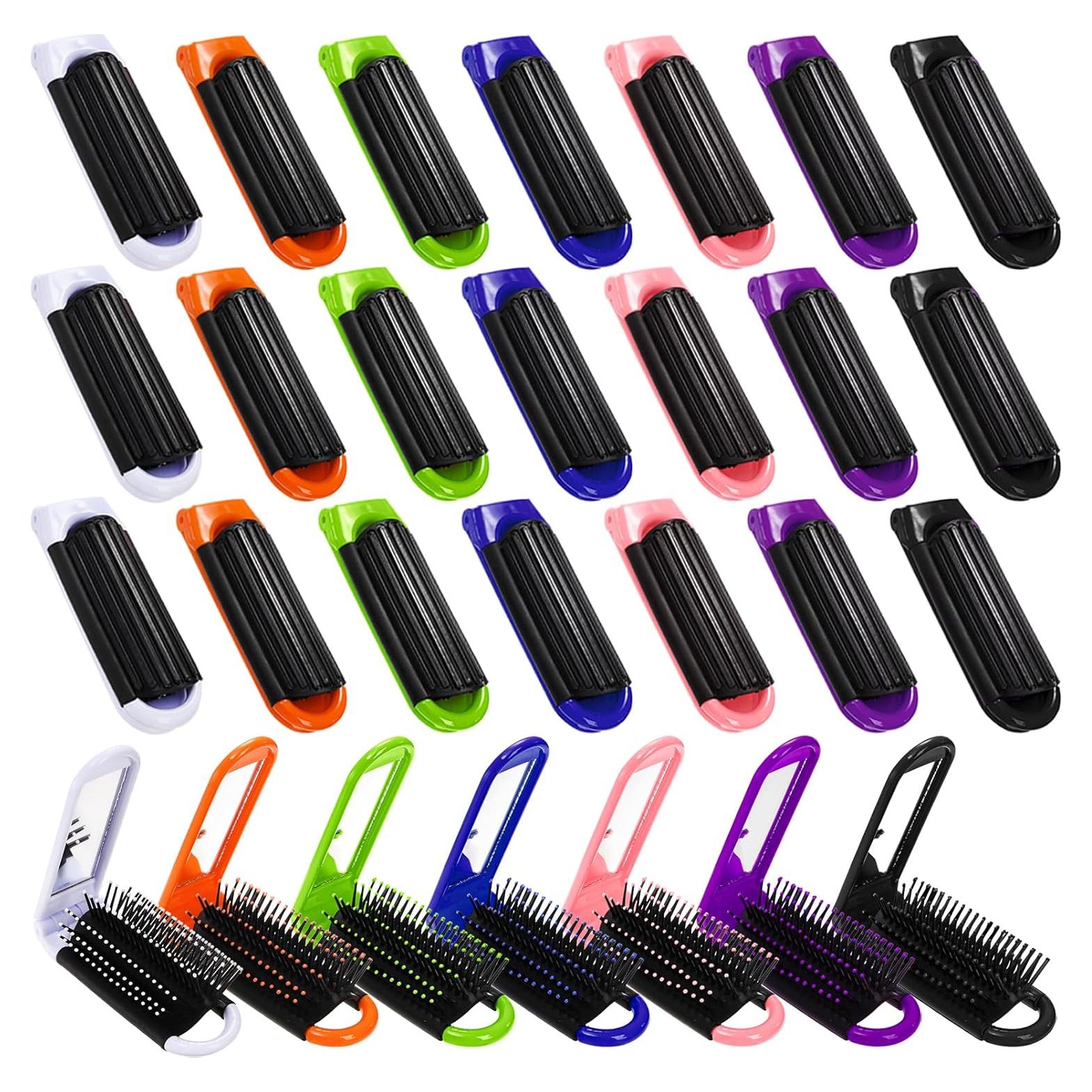 21 Cepillos de Pelo Plegables Lawei con Espejo - Mini Portátil