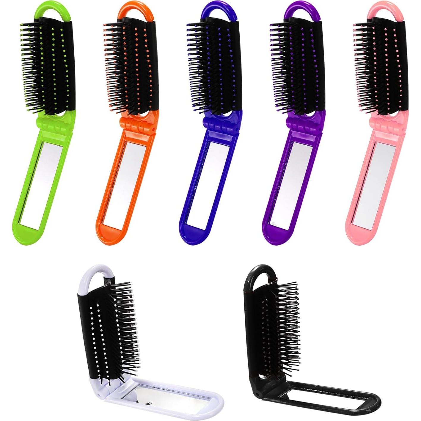 21 Cepillos de Pelo Plegables Lawei con Espejo - Mini Portátil