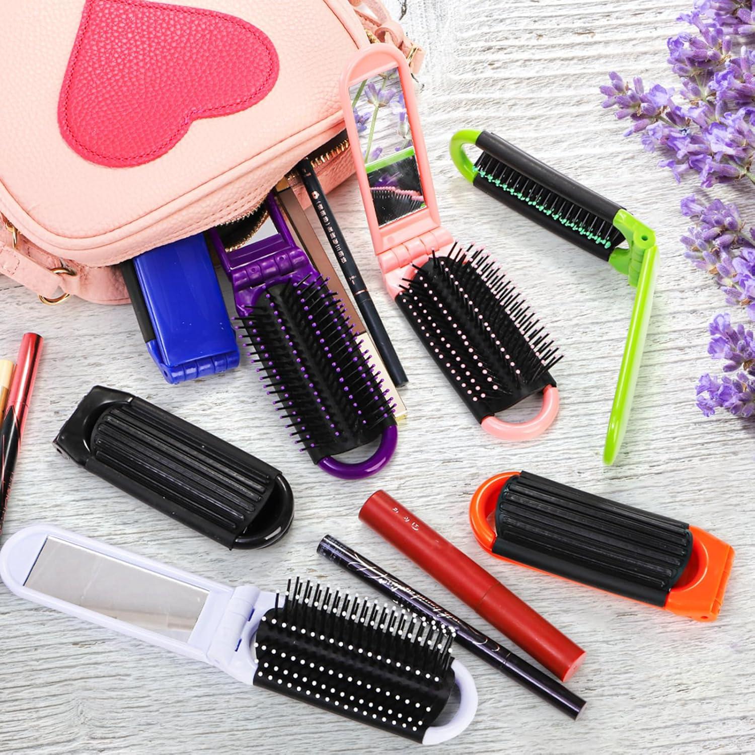 21 Cepillos de Pelo Plegables Lawei con Espejo - Mini Portátil