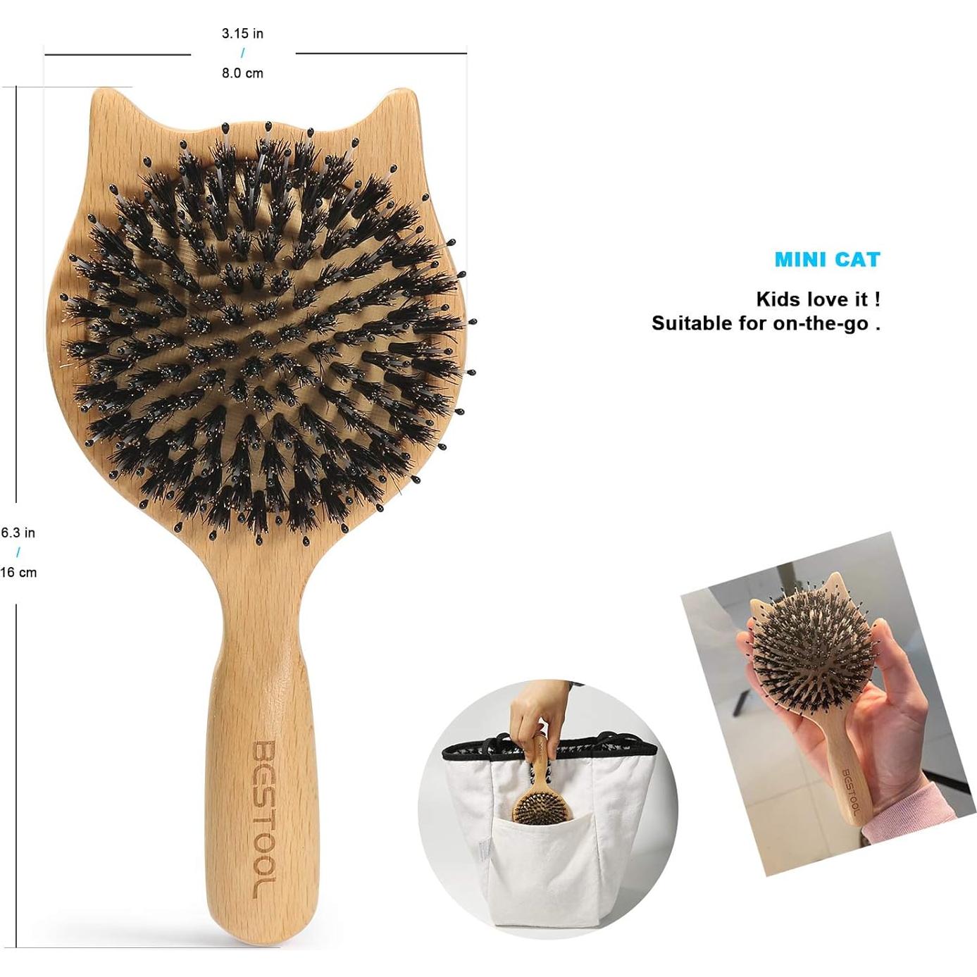 Cepillo de cabello BESTOOL Mini CAT cerdas de jabalí y nylon