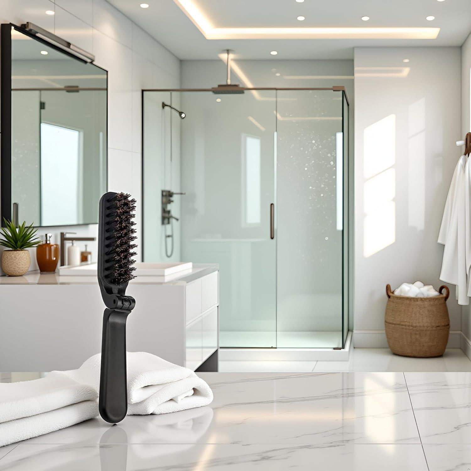 Cepillo Plegable Antiestático de Cerda de Jabalí Enyolidimk - Negro