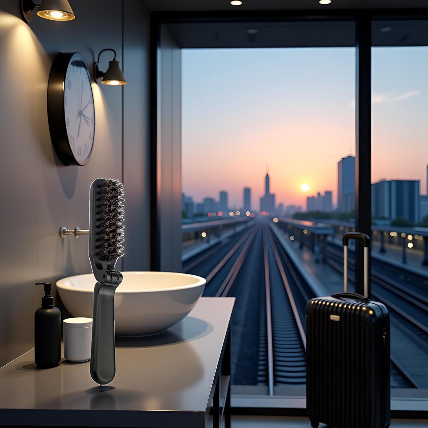 Cepillo Plegable Antiestático de Cerda de Jabalí Enyolidimk - Negro