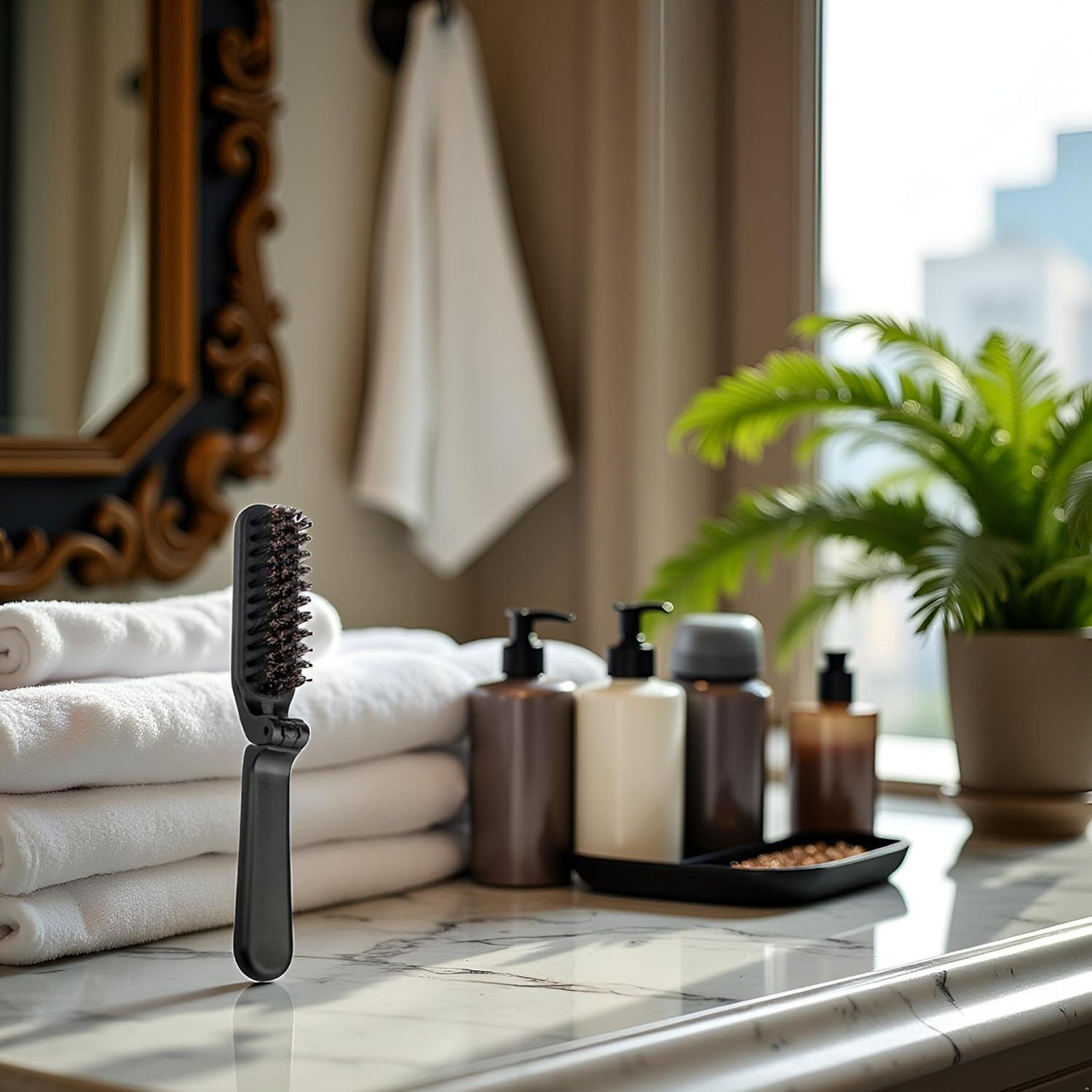 Cepillo Plegable Antiestático de Cerda de Jabalí Enyolidimk - Negro