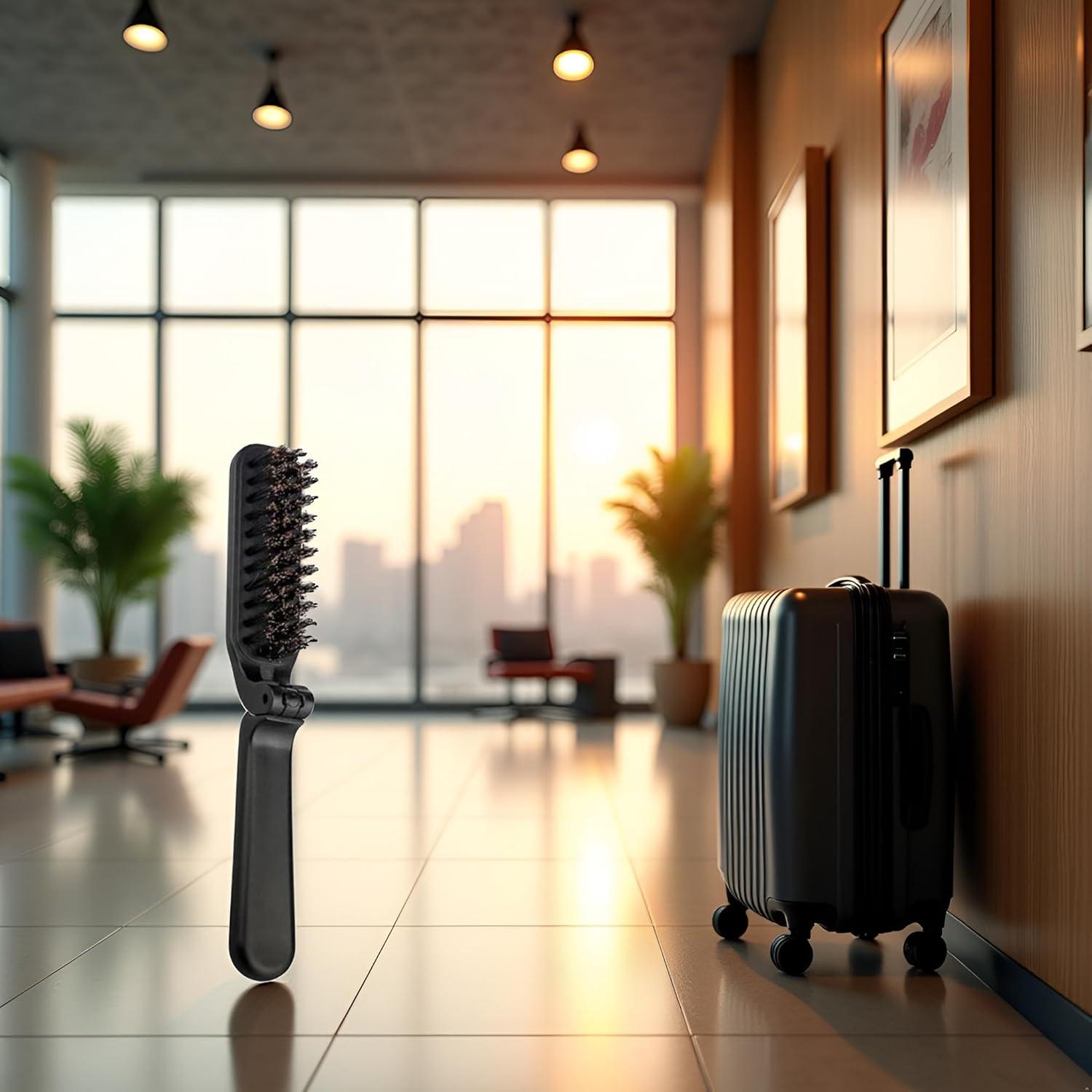 Cepillo Plegable Antiestático de Cerda de Jabalí Enyolidimk - Negro