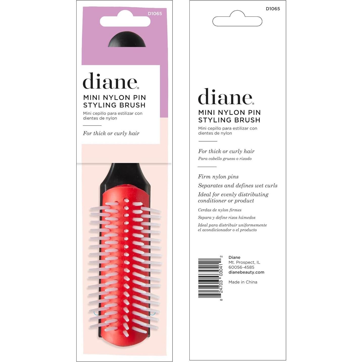 Cepillo Mini Desenredante Diane Pro Negro/Rojo 18cm Antiestático