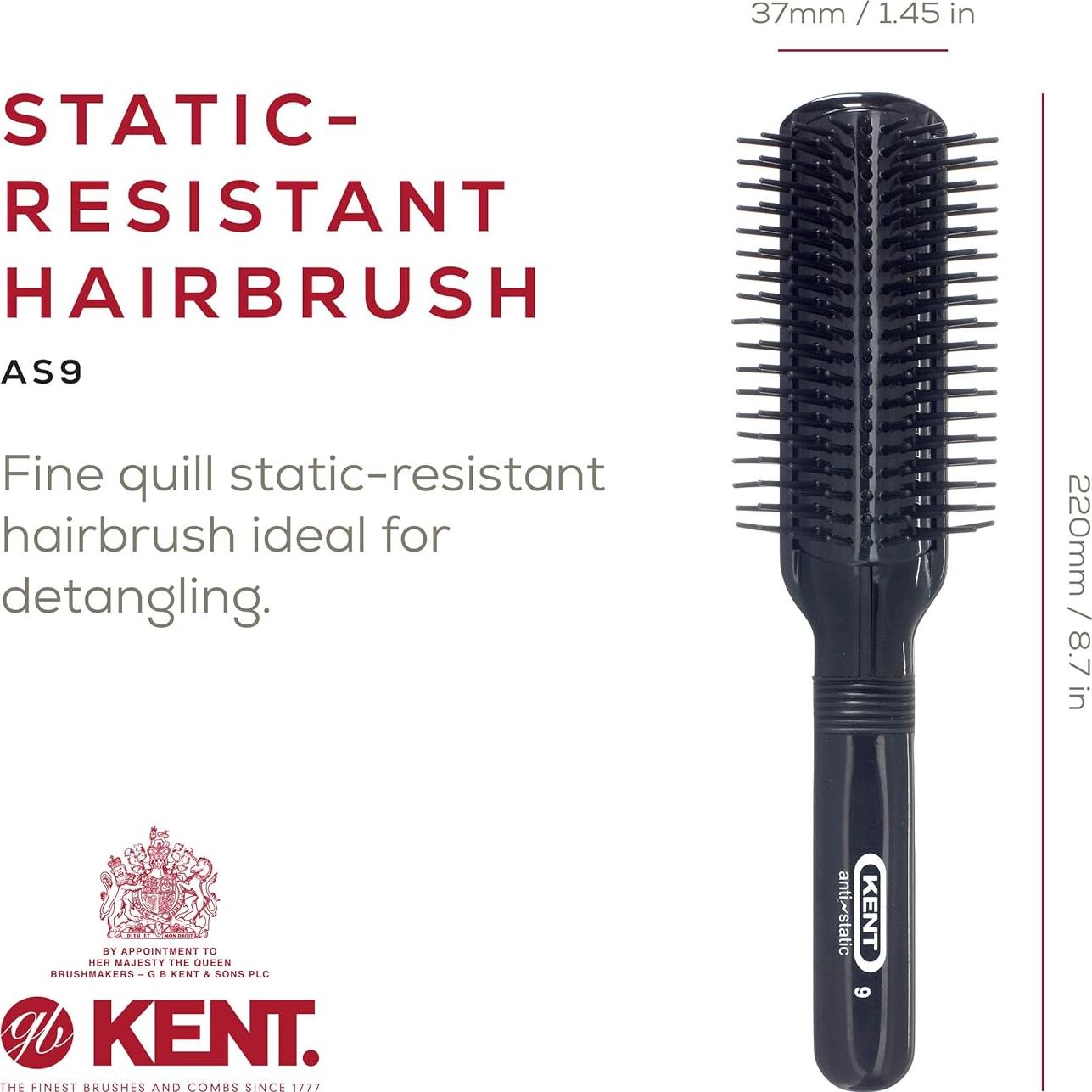 Cepillo de Pelo Antiestático Kent AS9 - 9 Filas, Viaje