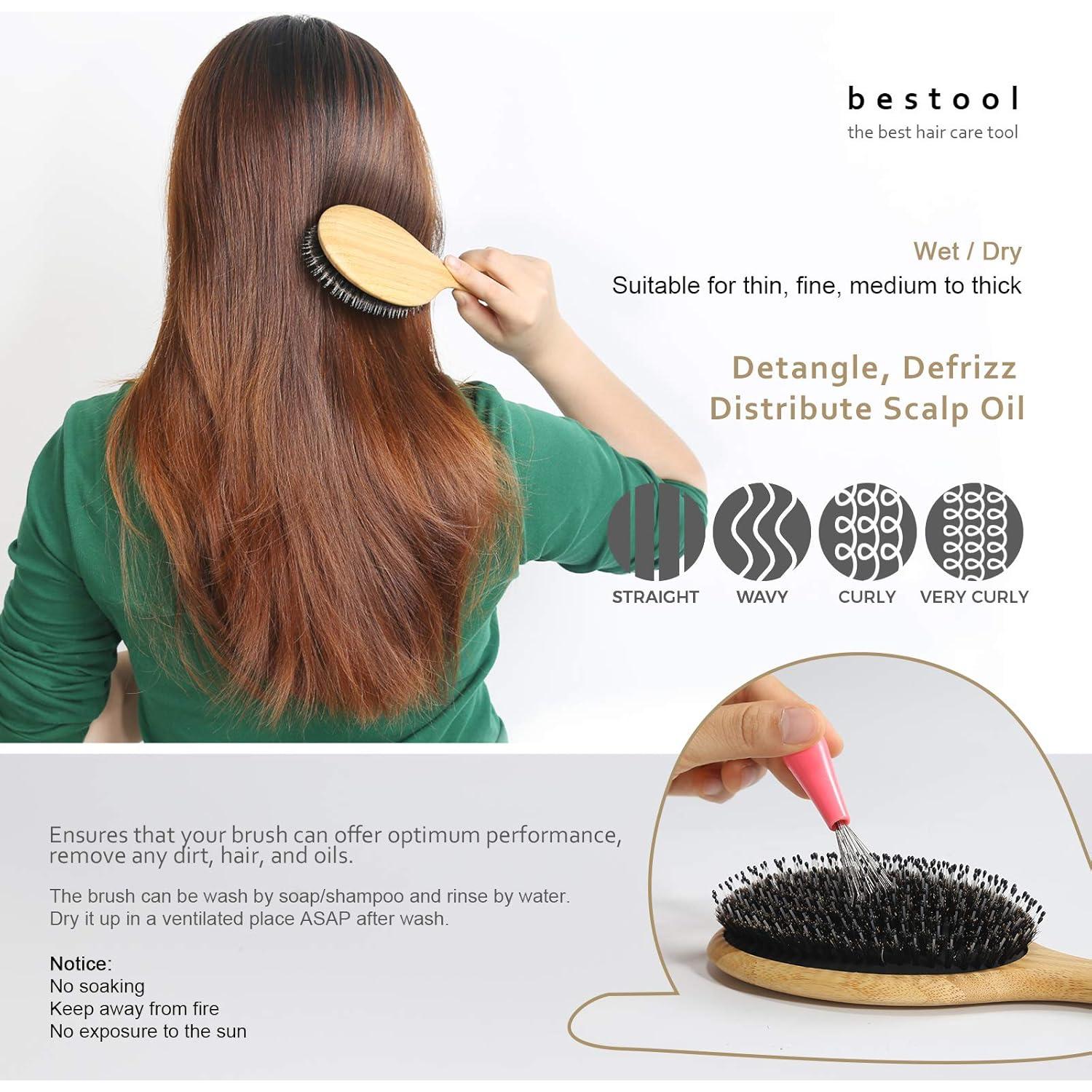 Cepillo para el Cabello BESTOOL - Regular y Pequeño, Cerda de Jabalí