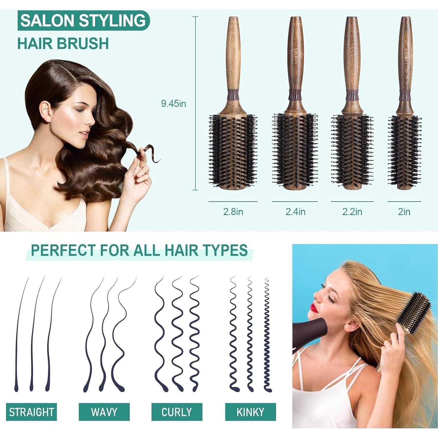 Cepillo Redondo LORSEX de Cerda de Jabalí 5.58 cm para Cabello