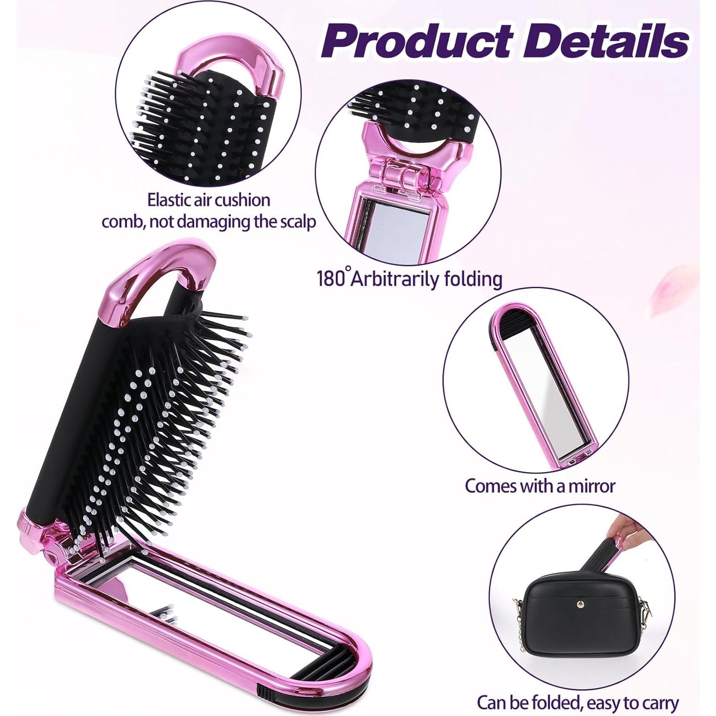 Cepillo de Pelo Plegable con Espejo Rosa MOZEAT LENS