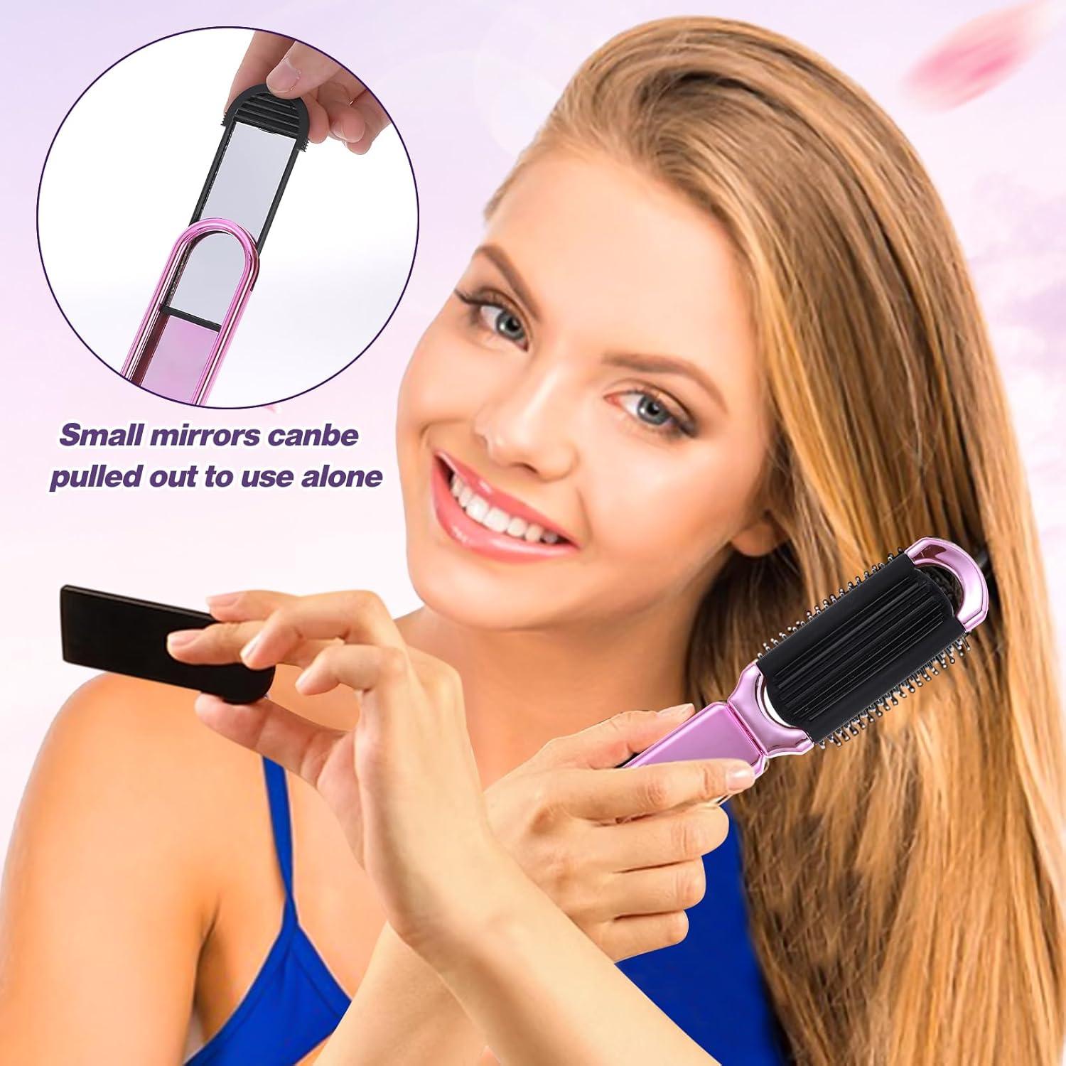Cepillo de Pelo Plegable con Espejo Rosa MOZEAT LENS