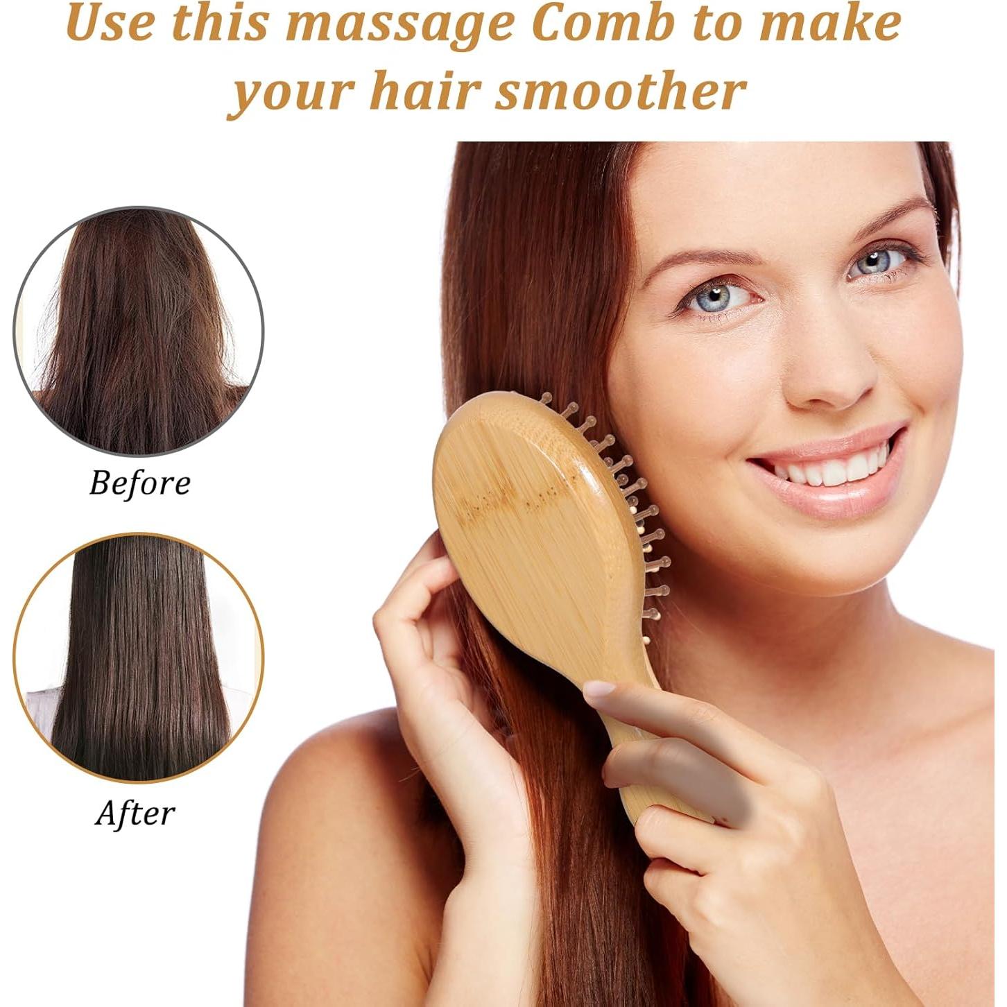 Mini Cepillo Desenredante de Madera HJZHII - 2 Piezas