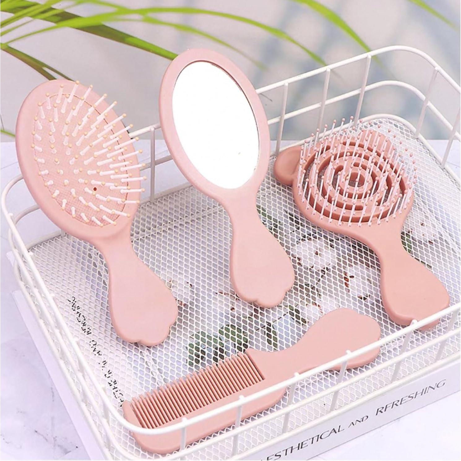 Juego de 4 Mini Cepillos y Peine Lyaiwever Rosa