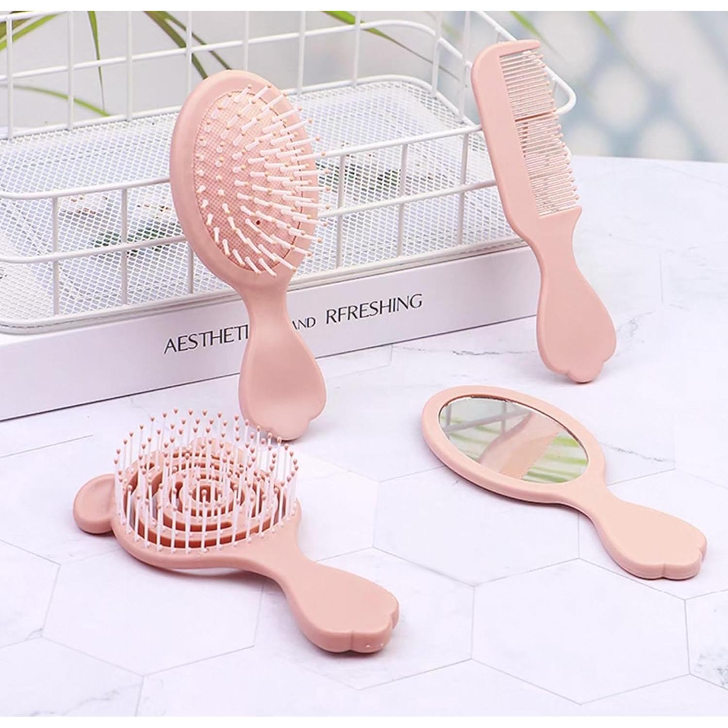 Juego de 4 Mini Cepillos y Peine Lyaiwever Rosa