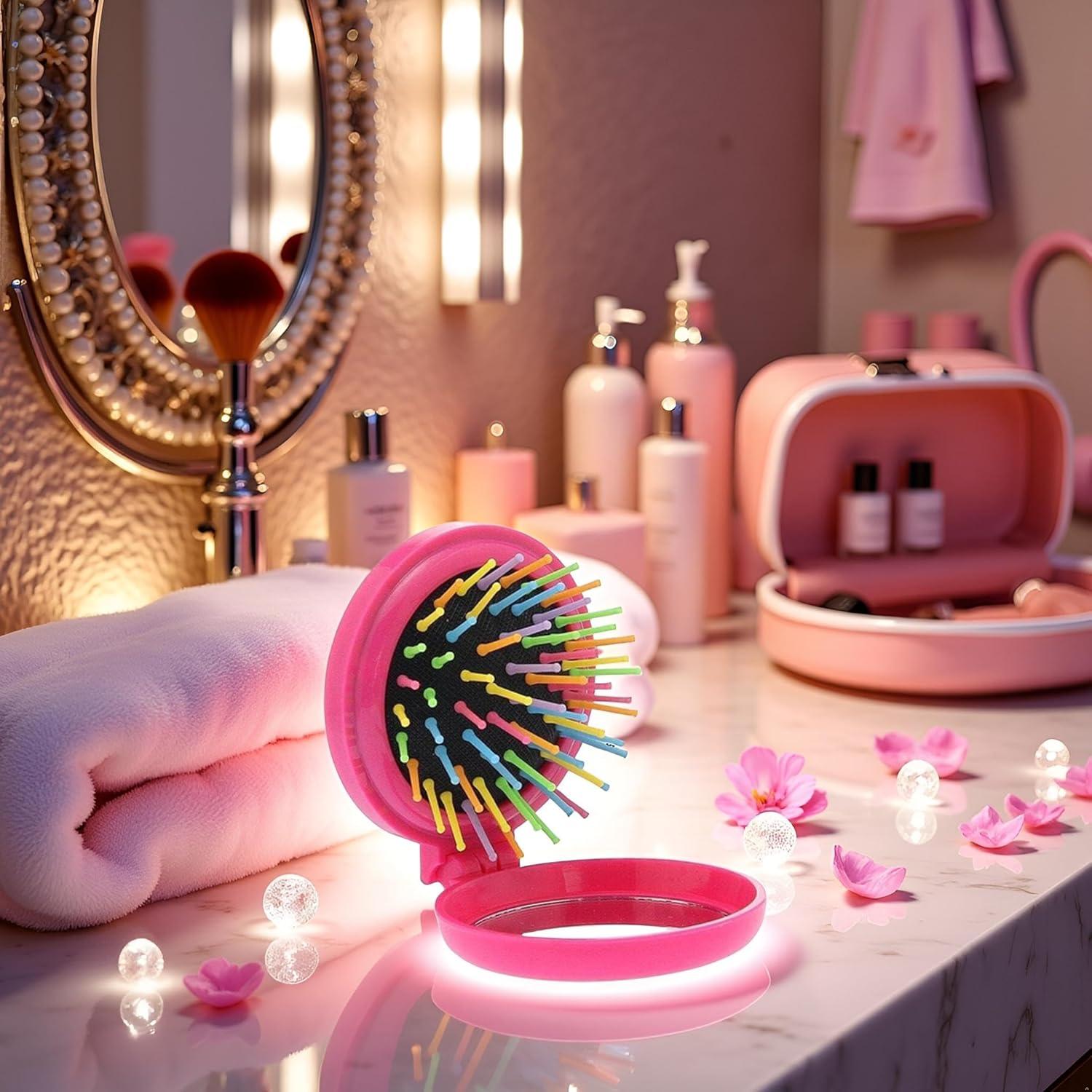 Cepillo de Viaje Plegable Zhuluck Rosa con Espejo 2.5cm