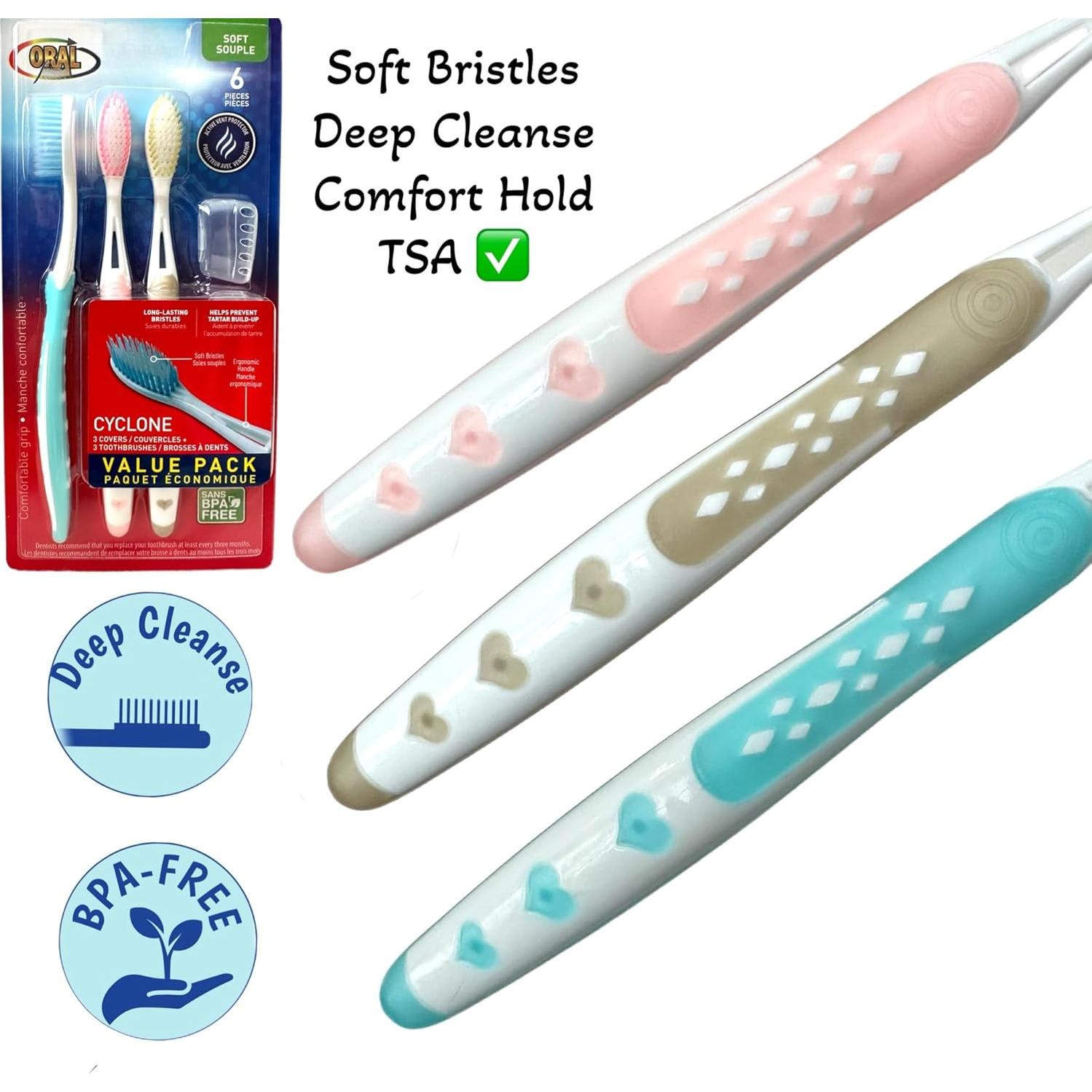 Cepillo de Dientes Suave ALAZCO 3 Piezas Ergonomico BPA Free