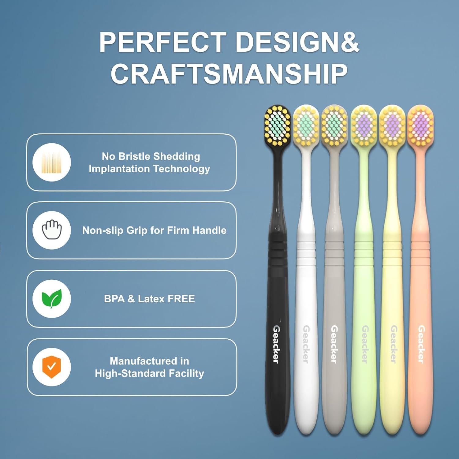 Cepillo de Dientes Extra Suave Geacker - 6 Piezas Multicolor
