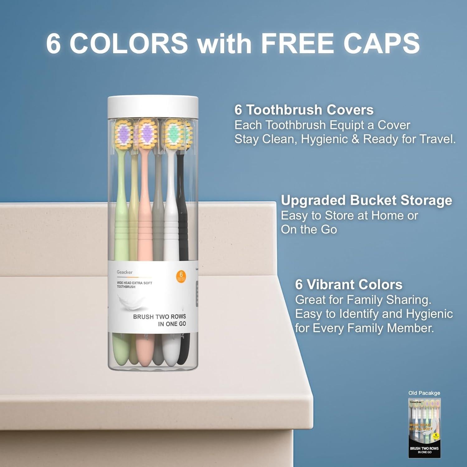 Cepillo de Dientes Extra Suave Geacker - 6 Piezas Multicolor