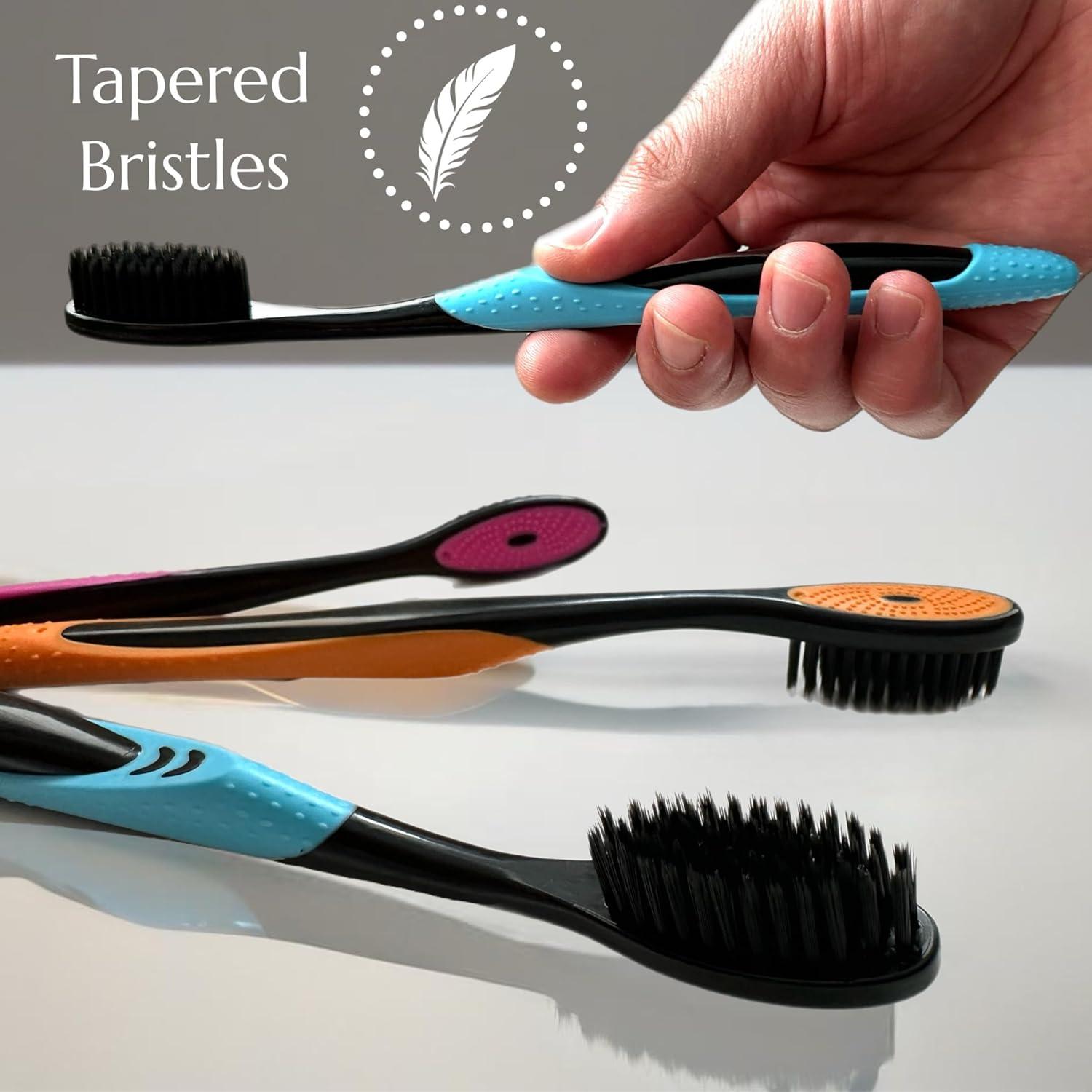 Cepillo de Dientes Suave ALAZCO 3 Piezas Cerdas Negras y Neón