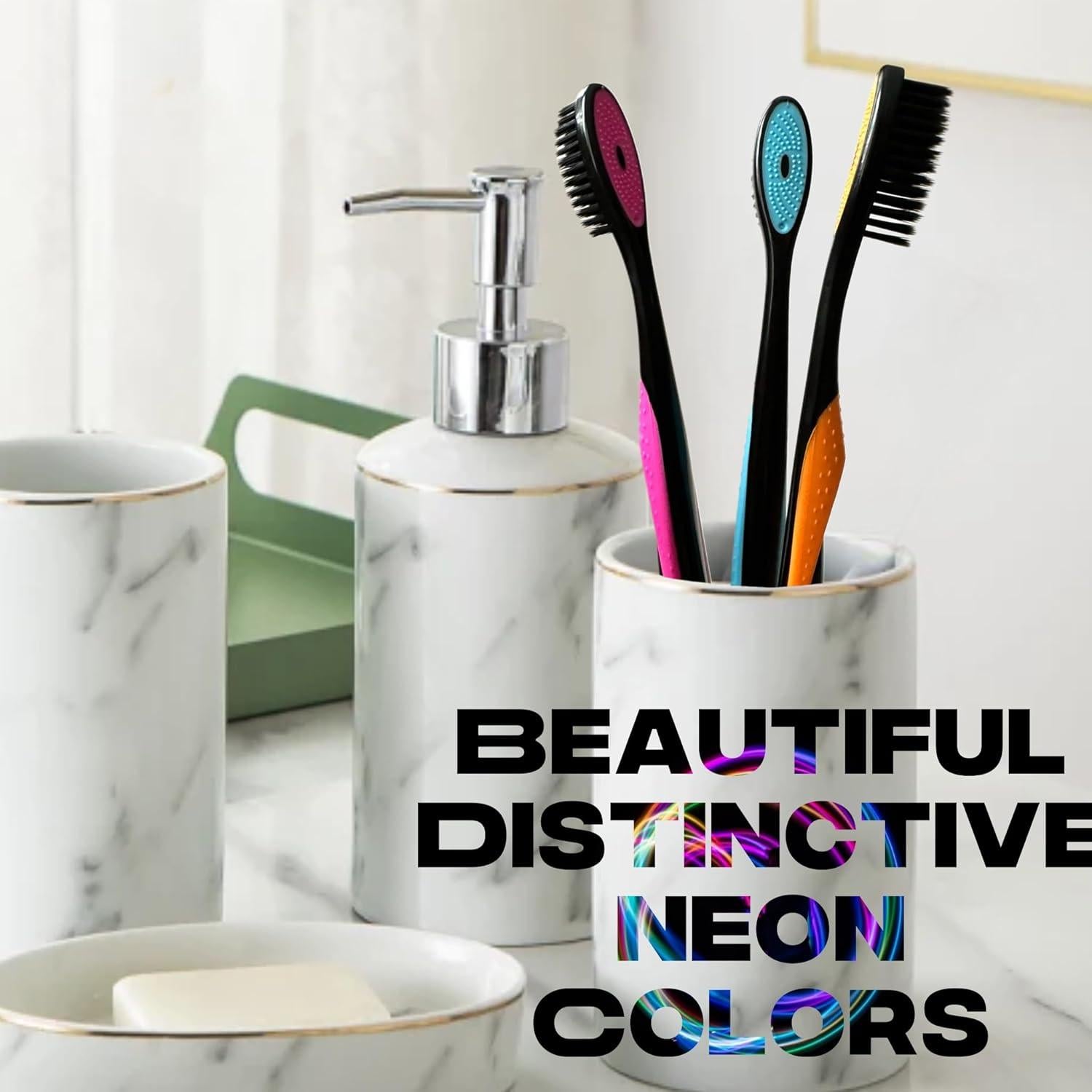 Cepillo de Dientes Suave ALAZCO 3 Piezas Cerdas Negras y Neón