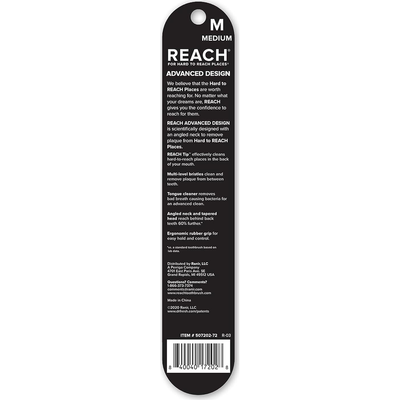 Cepillo de Dientes REACH con Tapa, Cuello Angulado y Raspador