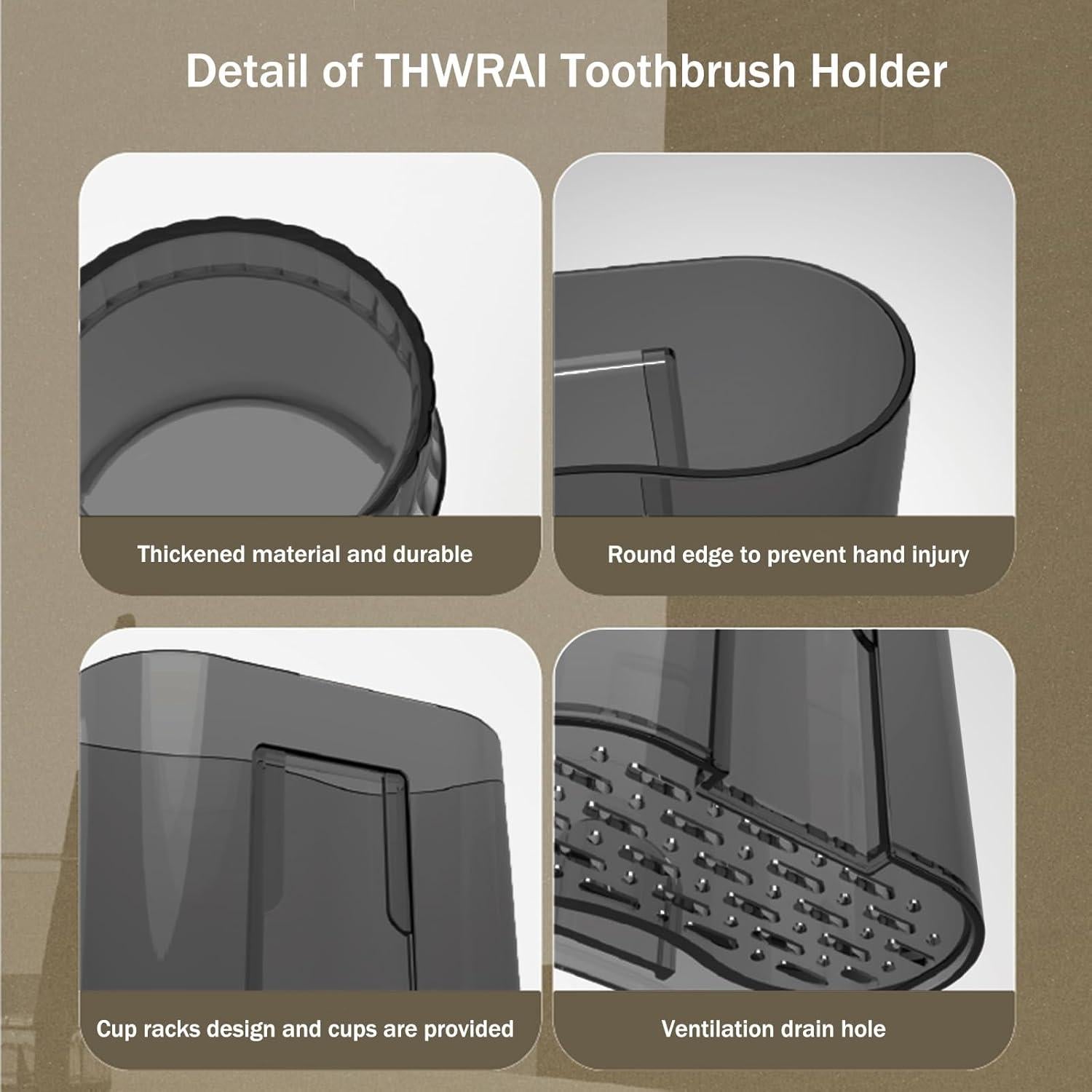 Soporte para Cepillos de Dientes THWRAI Negro 2 Pack Montaje en Pared
