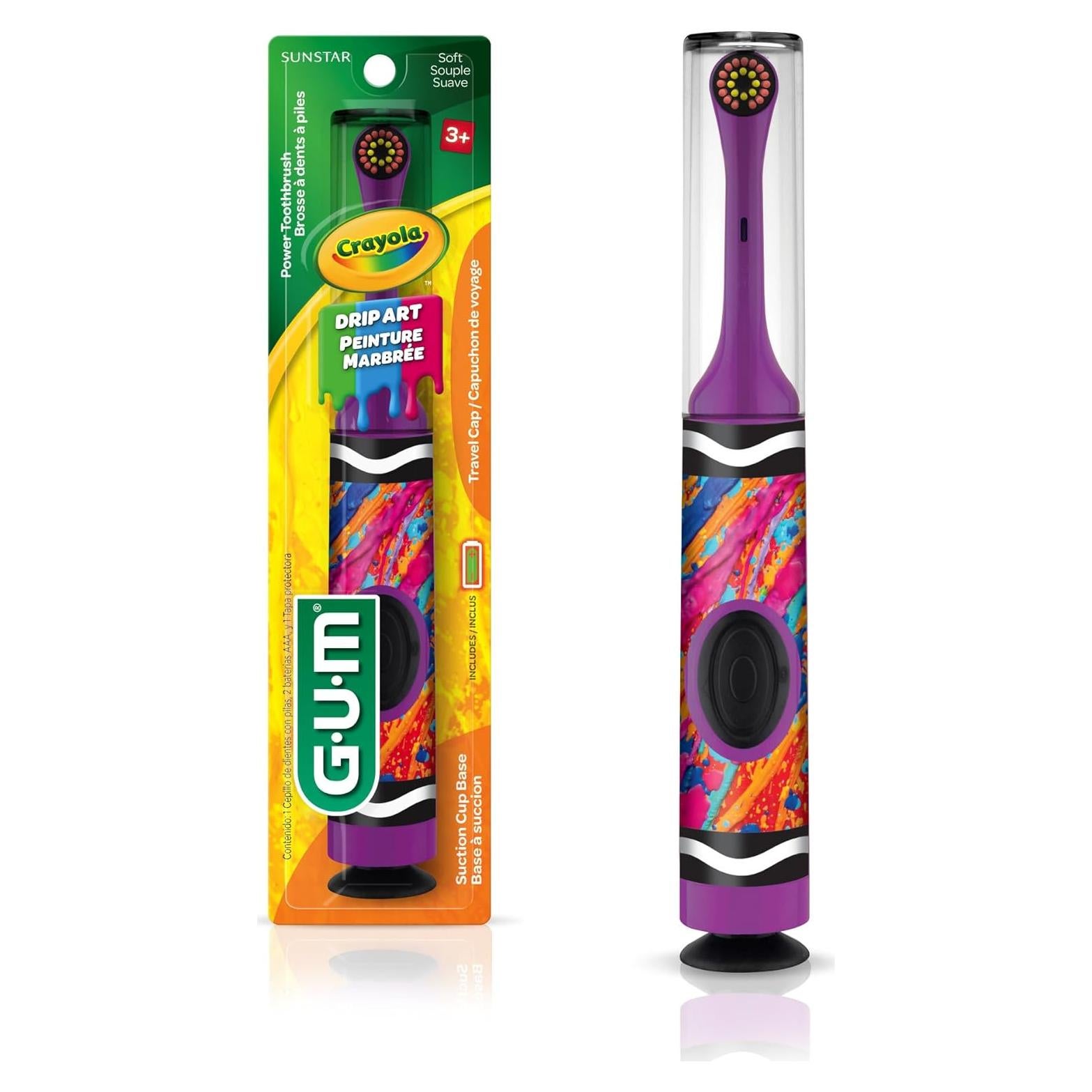 Cepillo de dientes eléctrico GUM Crayola para niños, cerdas suaves