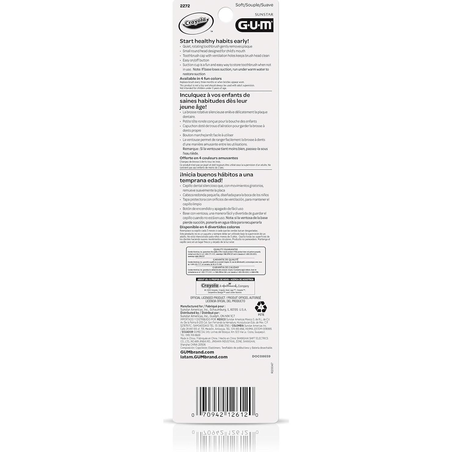 Cepillo de dientes eléctrico GUM Crayola para niños, cerdas suaves
