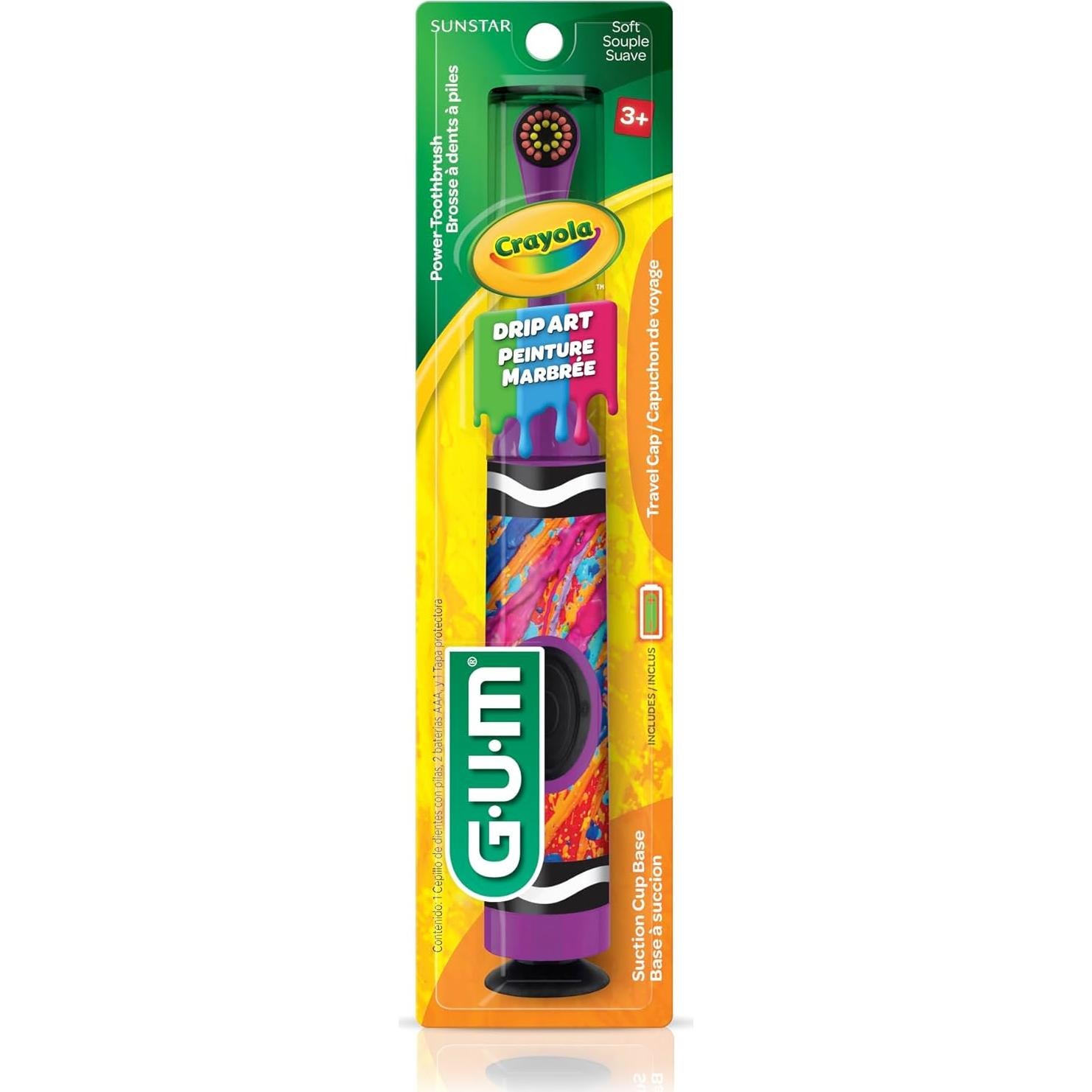 Cepillo de dientes eléctrico GUM Crayola para niños, cerdas suaves